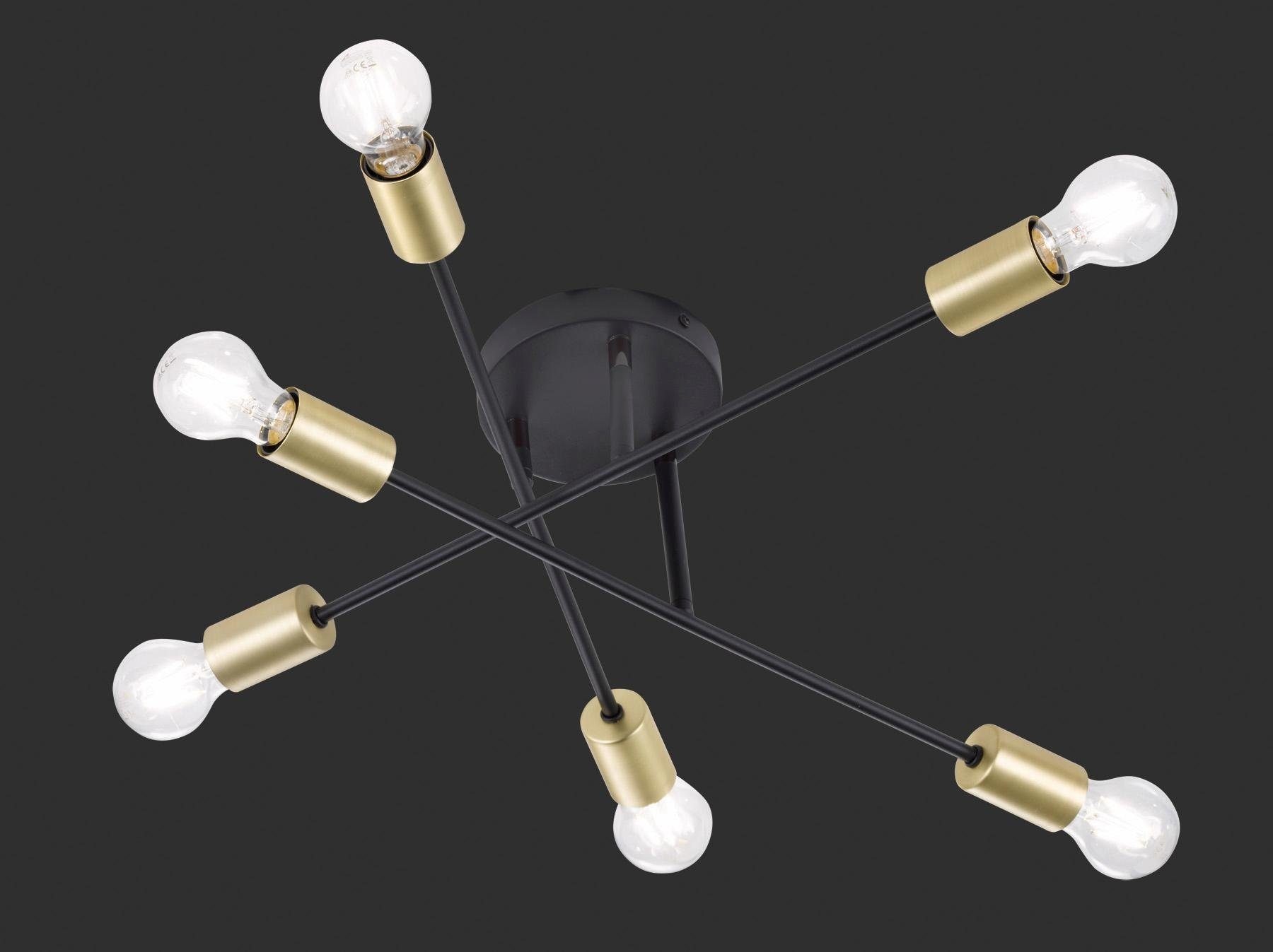 TRIO Leuchten Deckenleuchte »CROSS«, 6 flammig, Leuchtmittel E27 | ohne Leuchtmittel, 6-flammig, Arme schwenkbar, Ø 57cm, schwarz, bronzefarbigen Fassungen