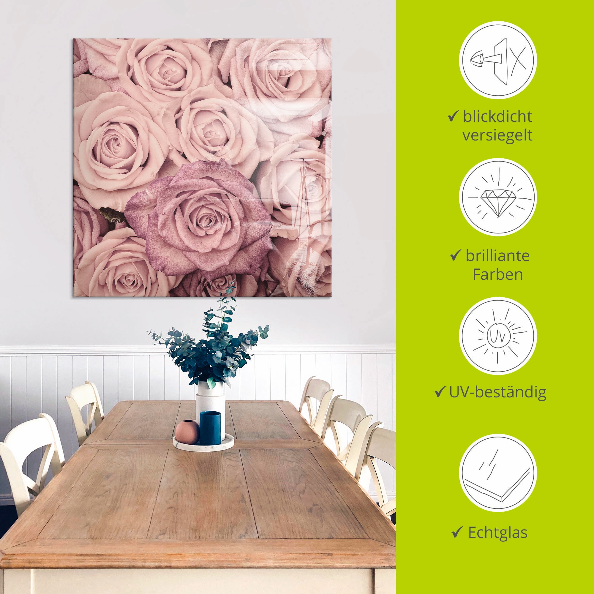 Artland Glasbild »Rosen«, Blumen, (1 St.), in verschiedenen Größen