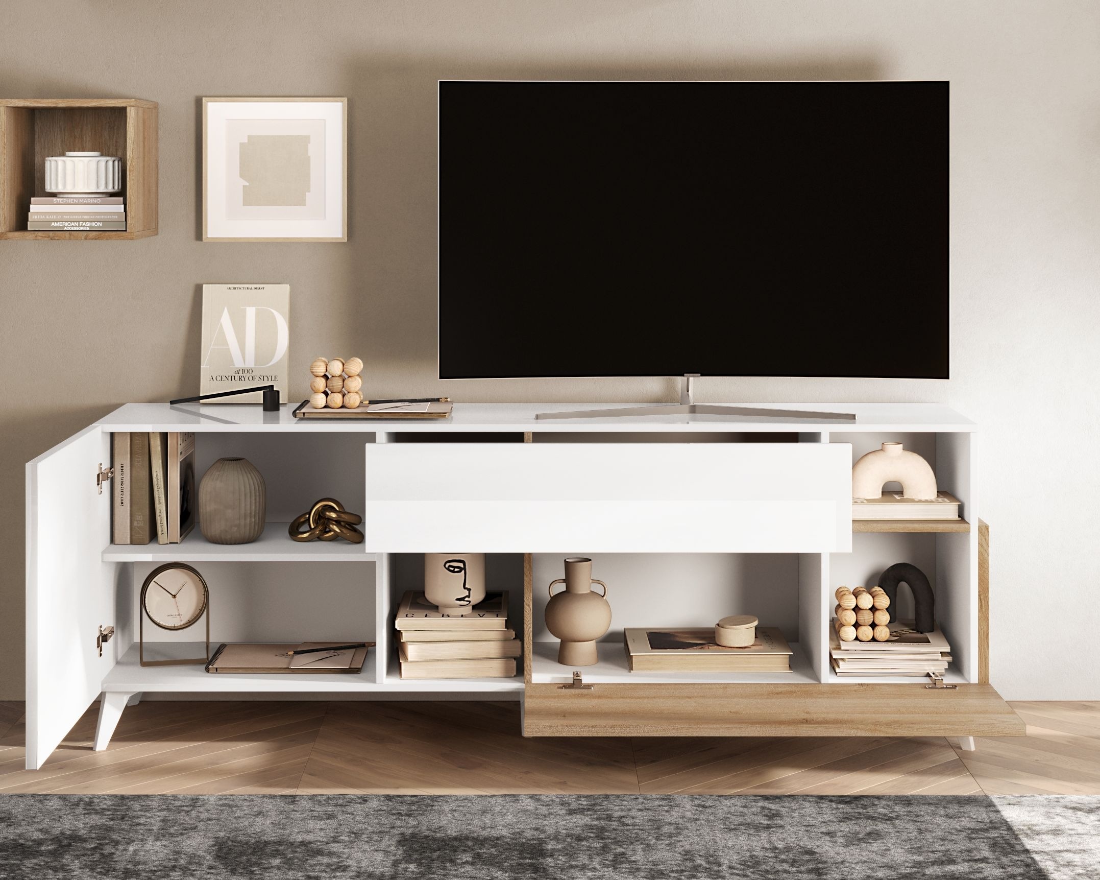 INOSIGN Lowboard »Monaco Breite 181 cm, TV-Board mit 1 Tür, 1 Klappe u. 1 Schubkasten«, Fernsehtisch, TV-Schrank, Soft/Self Closing