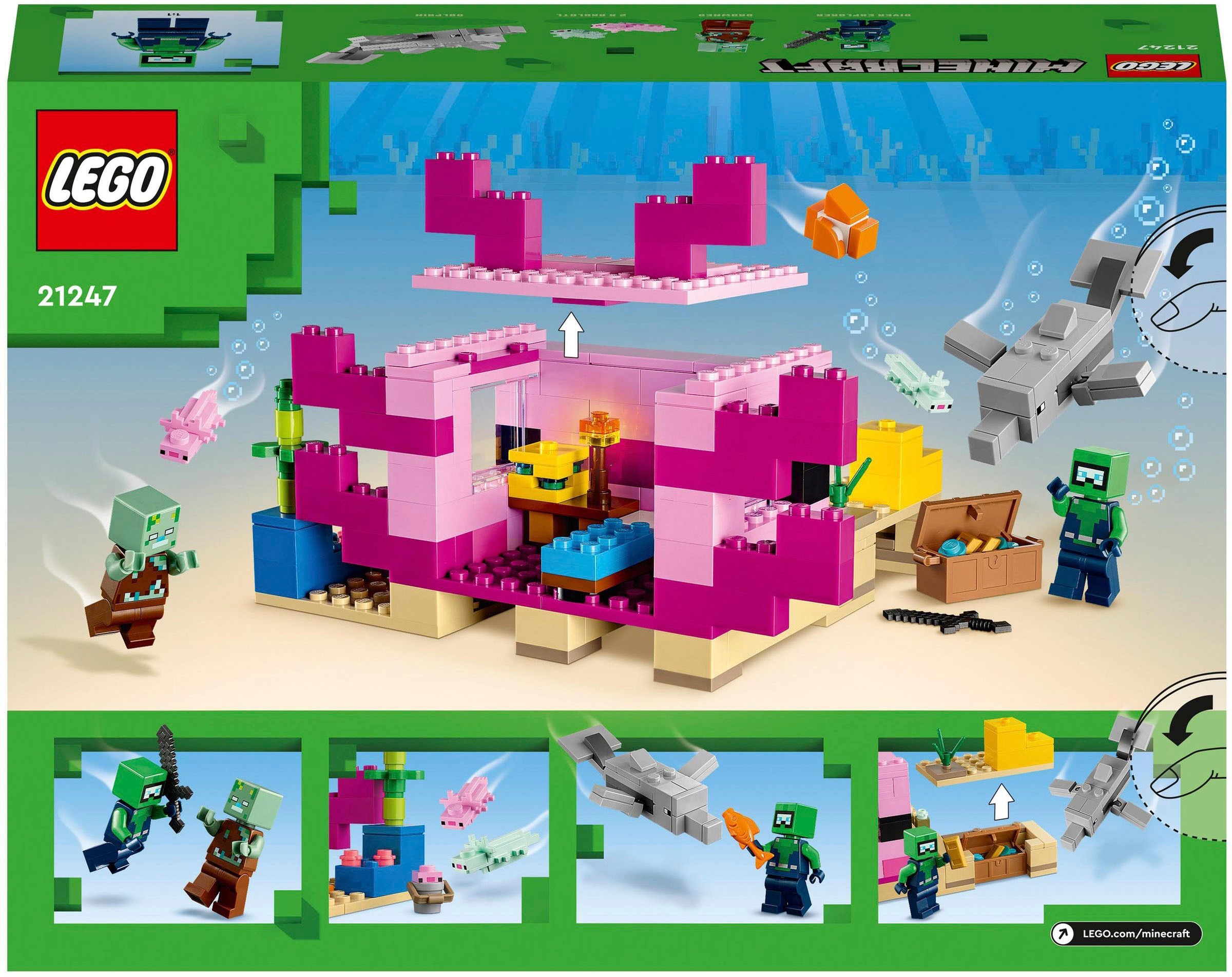 LEGO® Konstruktionsspielsteine »Das Axolotl-Haus (21247), LEGO® Minecraft«, (242 St.), Made in Europe