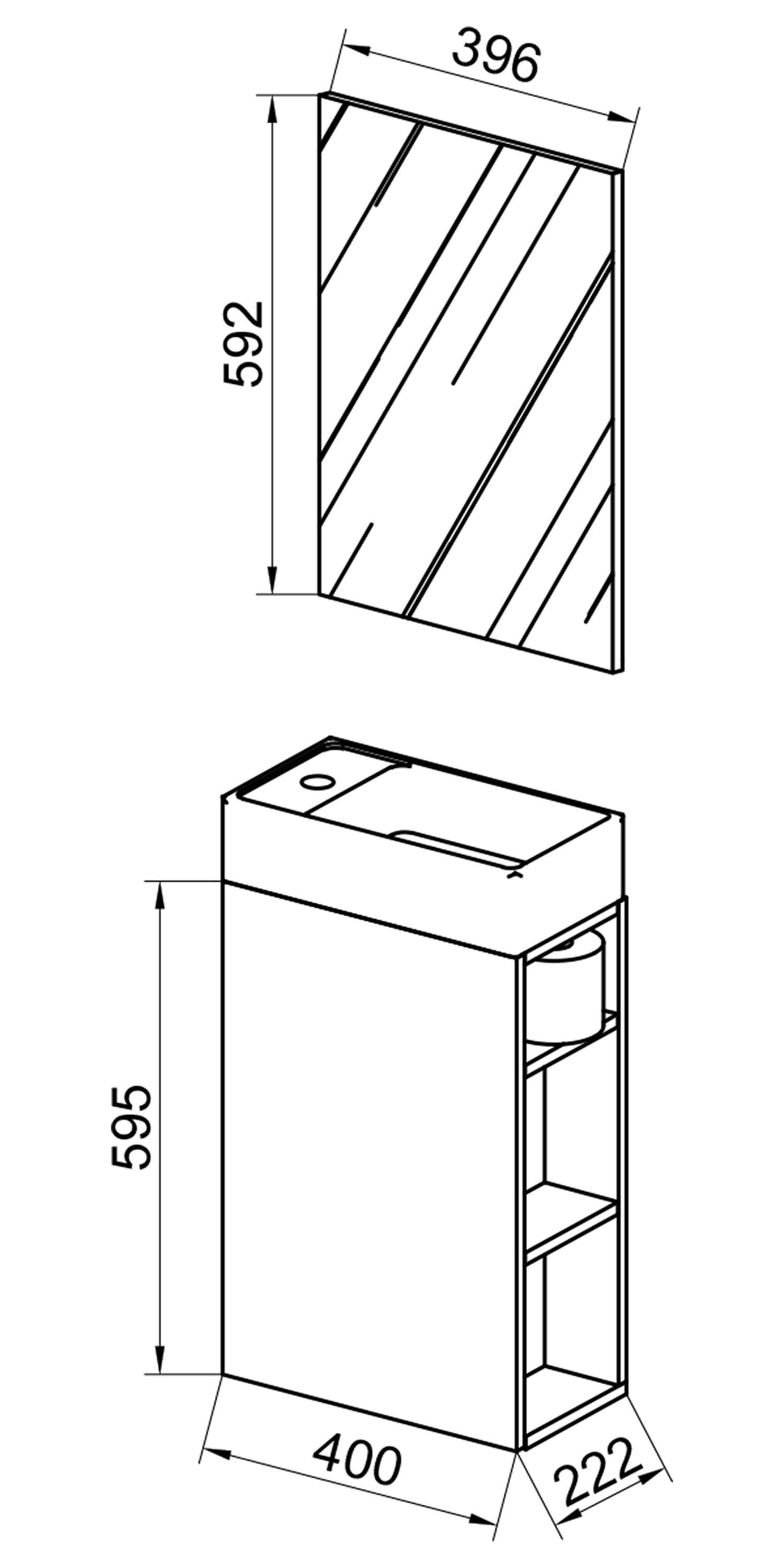 VCM Waschbeckenunterschrank »VCM 3-tlg Set | Waschplatz für Gäste WC | Gästebad | Waschtisch mit Spiegel | Badezimmer Set ¿ Lumia«, (3 St.)
