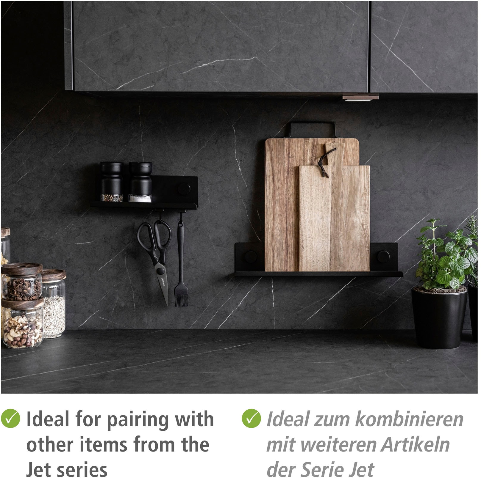 WENKO Gewürzregal »Modell Jet M«, Küchenregal für die Wand, Industrial Style, pulverbeschichtetes Metall