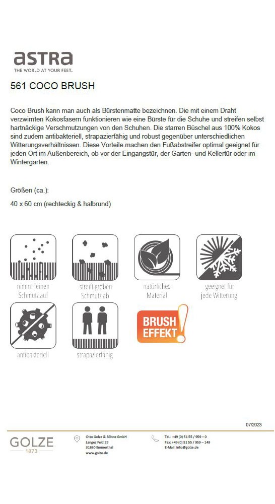 ASTRA Fußmatte »Coco Brush«, rechteckig, 32 mm Höhe, Kokos Brusch, mit Draht, schmutzabweisend, Bürstenmatte