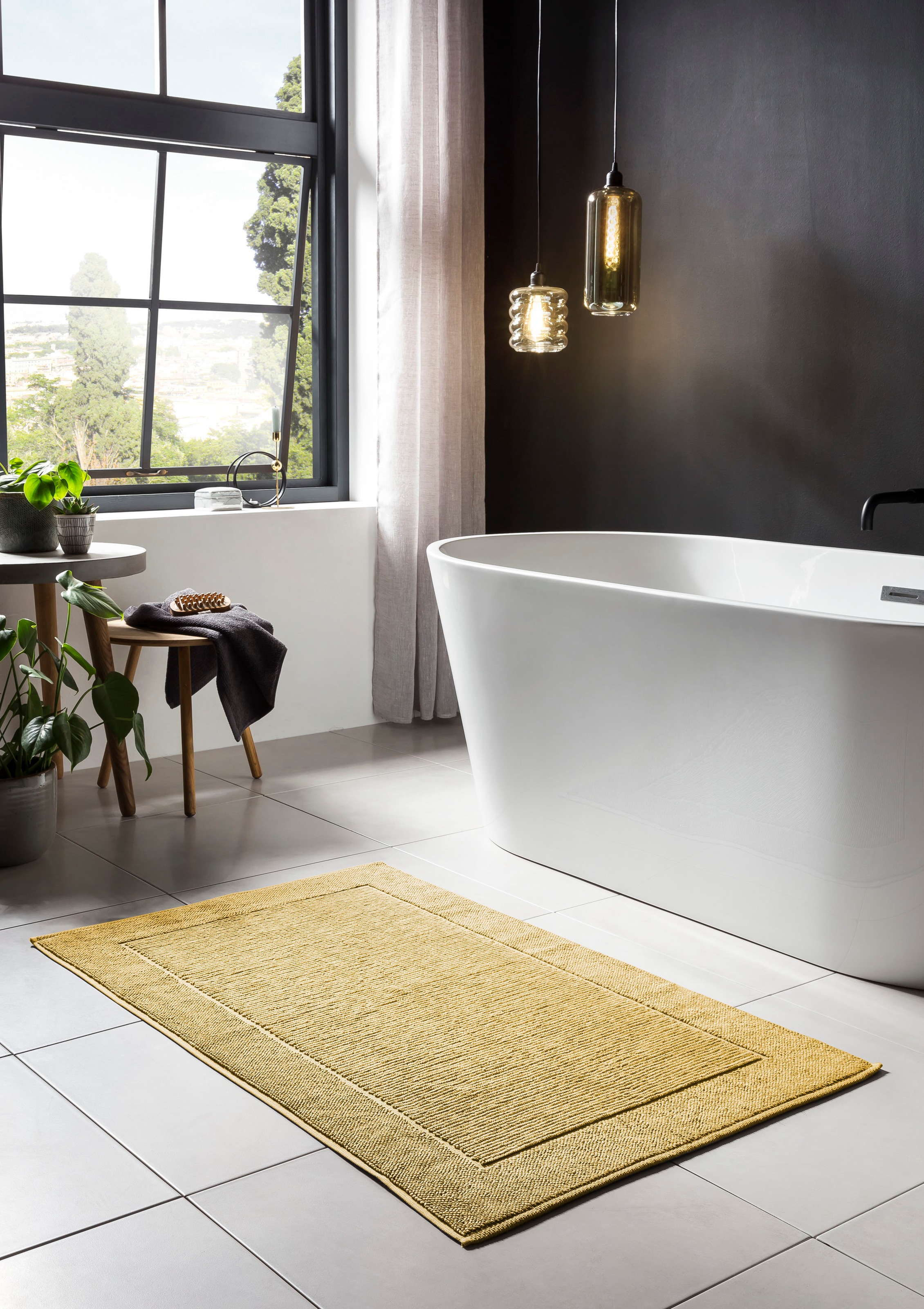 done.® Badematte »Damian«, fußbodenheizungsgeeignet, Badteppich, Uni-Farben, mit Bordüre, Hoch-Tief Effekt, reine Baumwolle