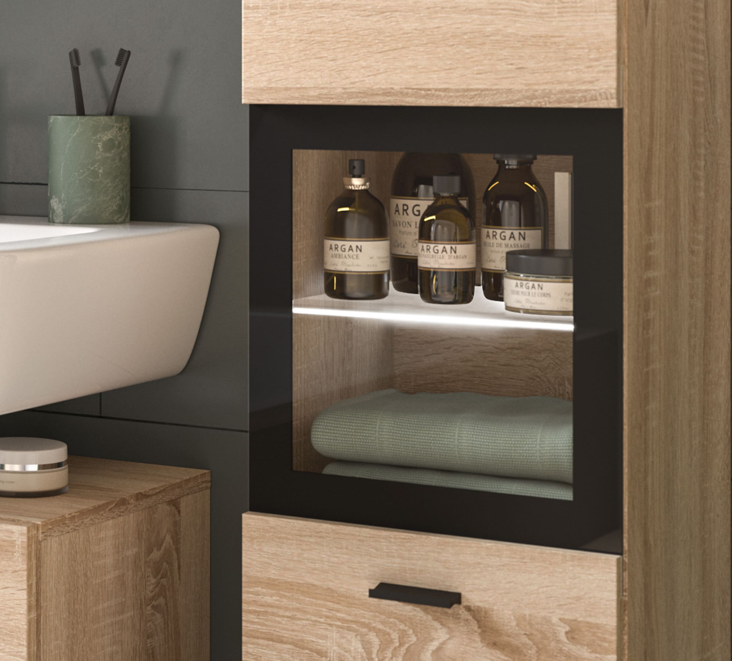 welltime Hochschrank »Tampa, Höhe 125cm, hängend oder stehend montierbar«, Badschrank, Bad-Hängeschrank, Badezimmer, Bad-Möbel