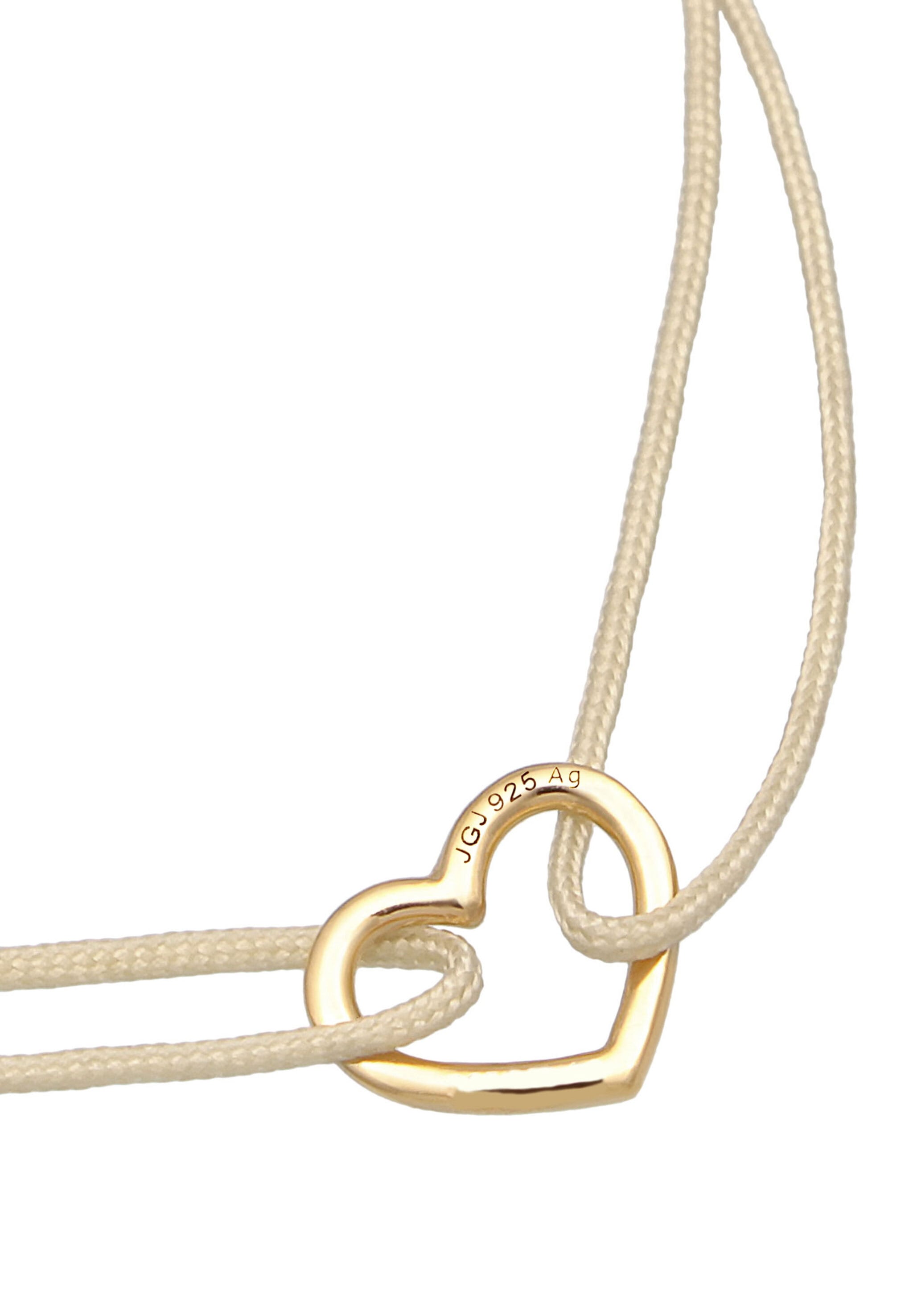 Elli Armkette »Armband Herz Textilarmband 925 Silber vergoldet«
