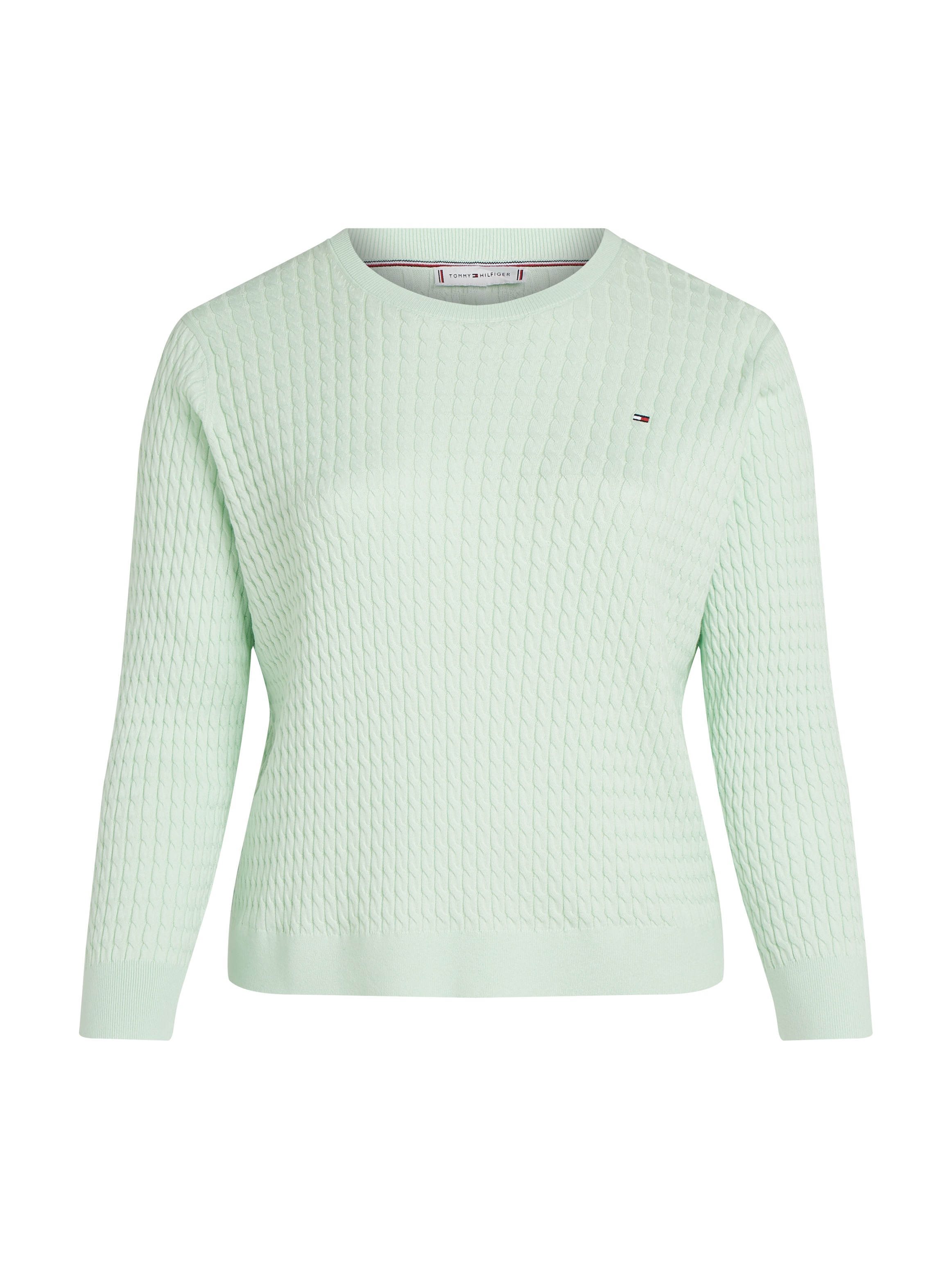 Tommy Hilfiger Curve Rundhalspullover »CRV CO CABLE C-NK LS SWEATER«, in Großen Größen, Zopfmuster, Logostickerei