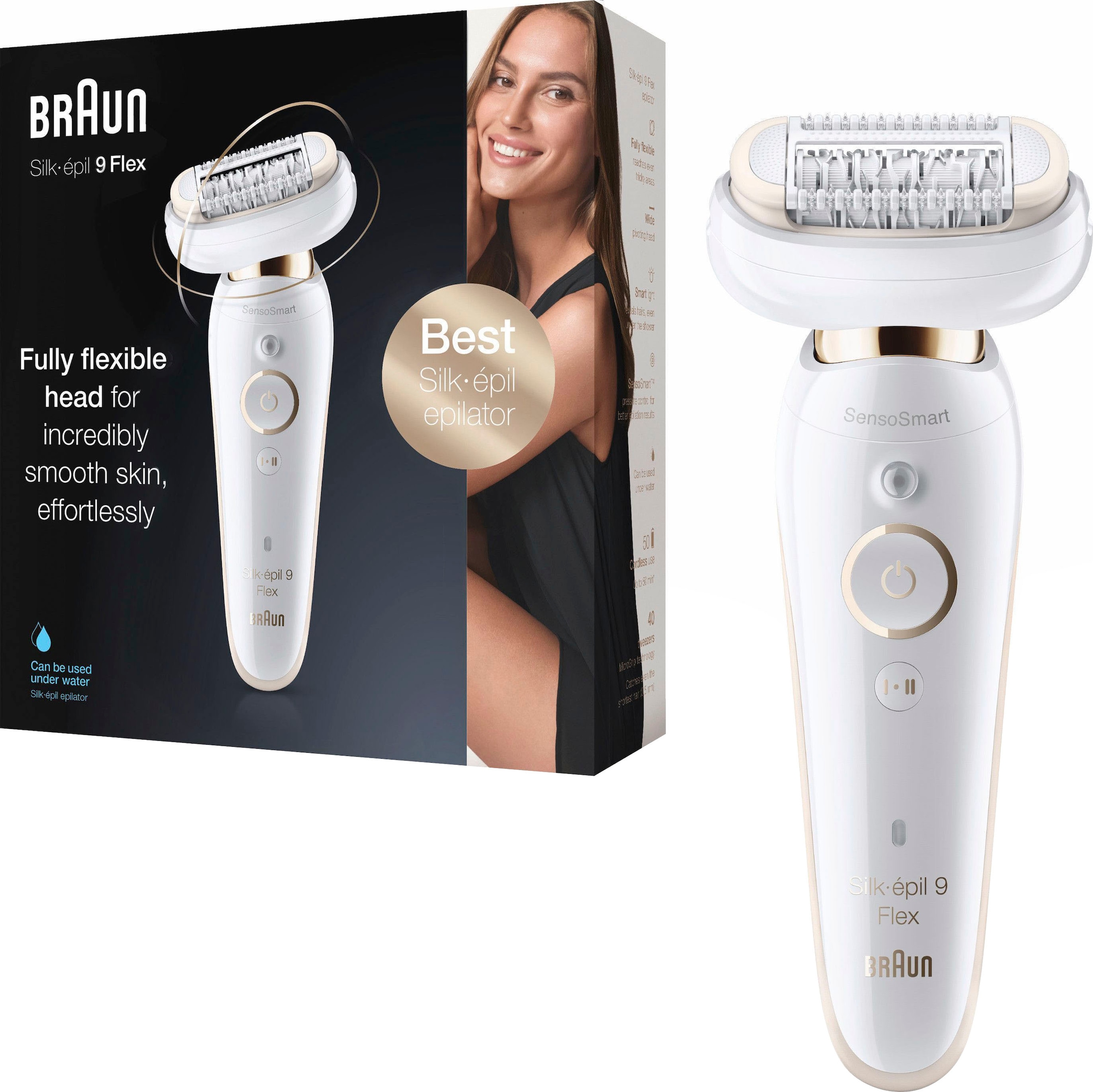 Braun Epilierer »Silk-épil 9 Flex 9-001«, kabellose Wet & Dry-Epilation, breiter Kopf mit 40 Pinzetten