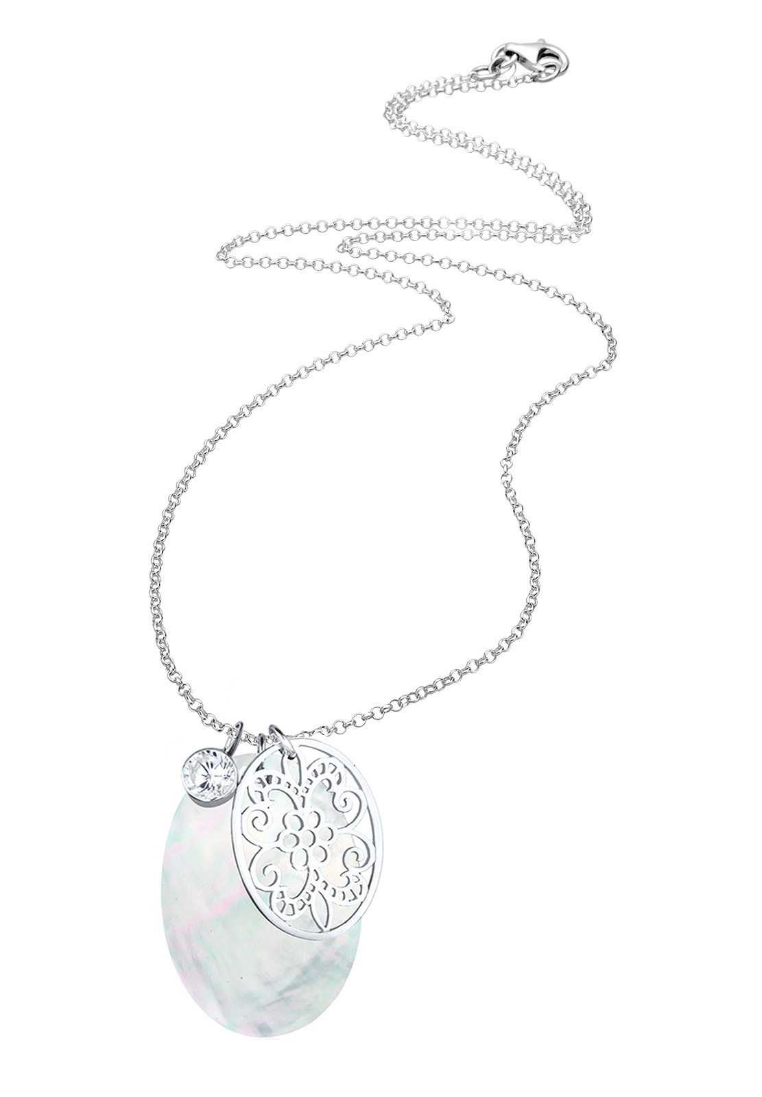 Elli Lange Kette »Halskette Perlmuttscheibe Ornament Zirkonia 925 Silber«
