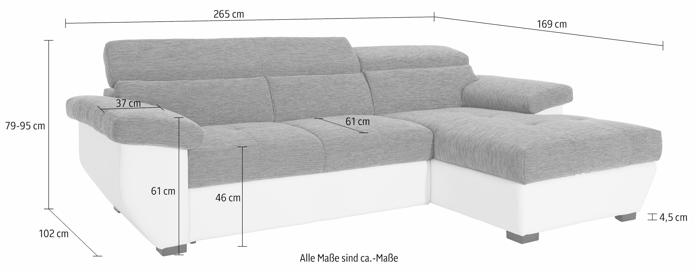 COTTA Polstergarnitur »Speedway«, (Set), Set: bestehend aus Ecksofa und Hocker, inklusive Kopfteilverstellung