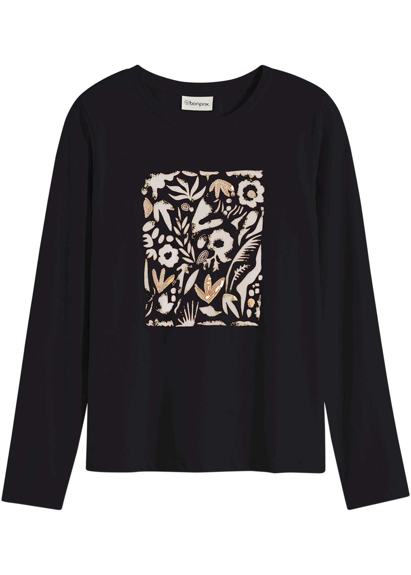 bonprix Langarmshirt Slim fit, Langarm, Druck mit Pailletten, für Frühling und Sommer