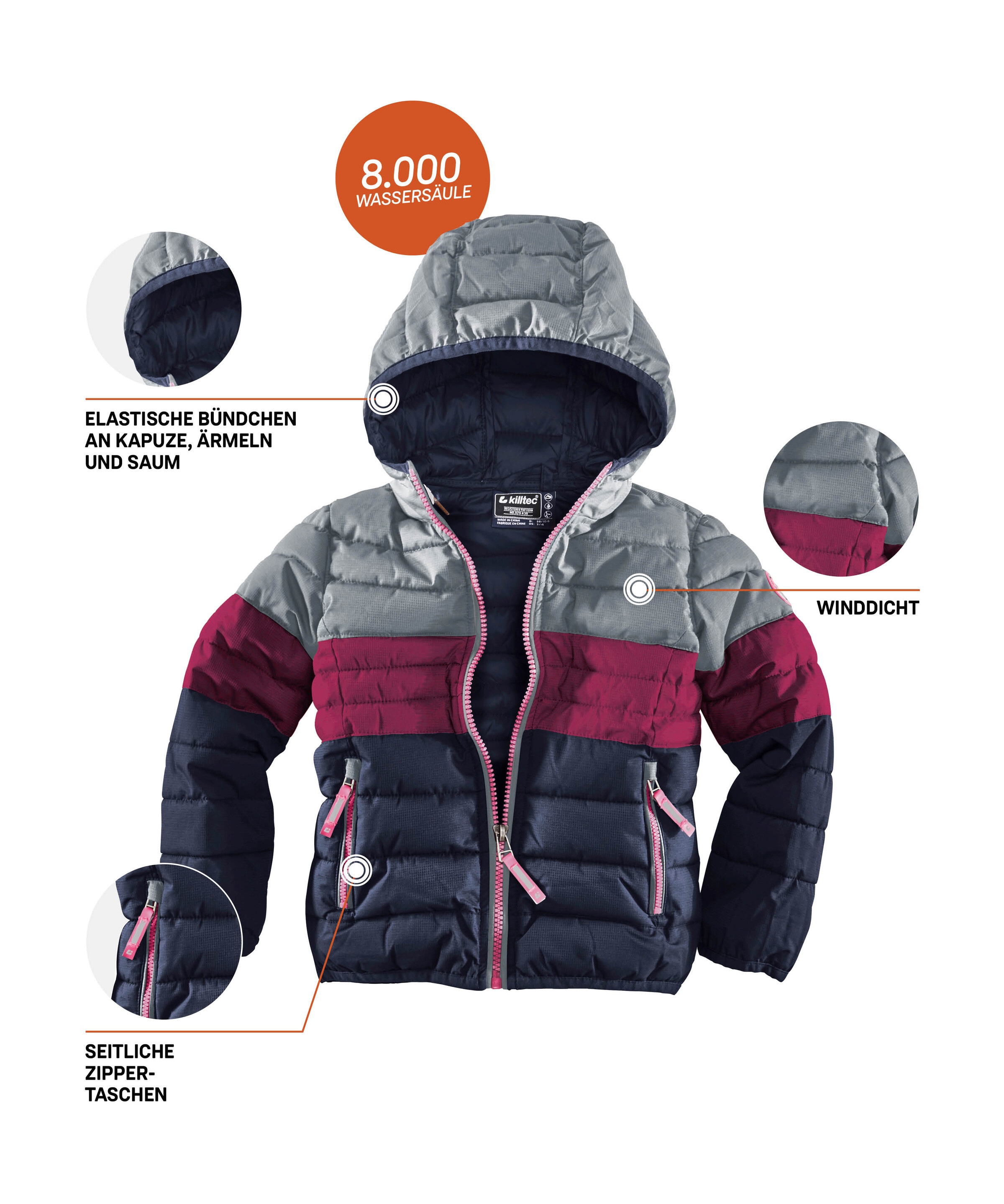 Killtec Steppjacke »Hipsy Mini«, Wasser- und windabweisende Steppjacke im Colourblock-Design