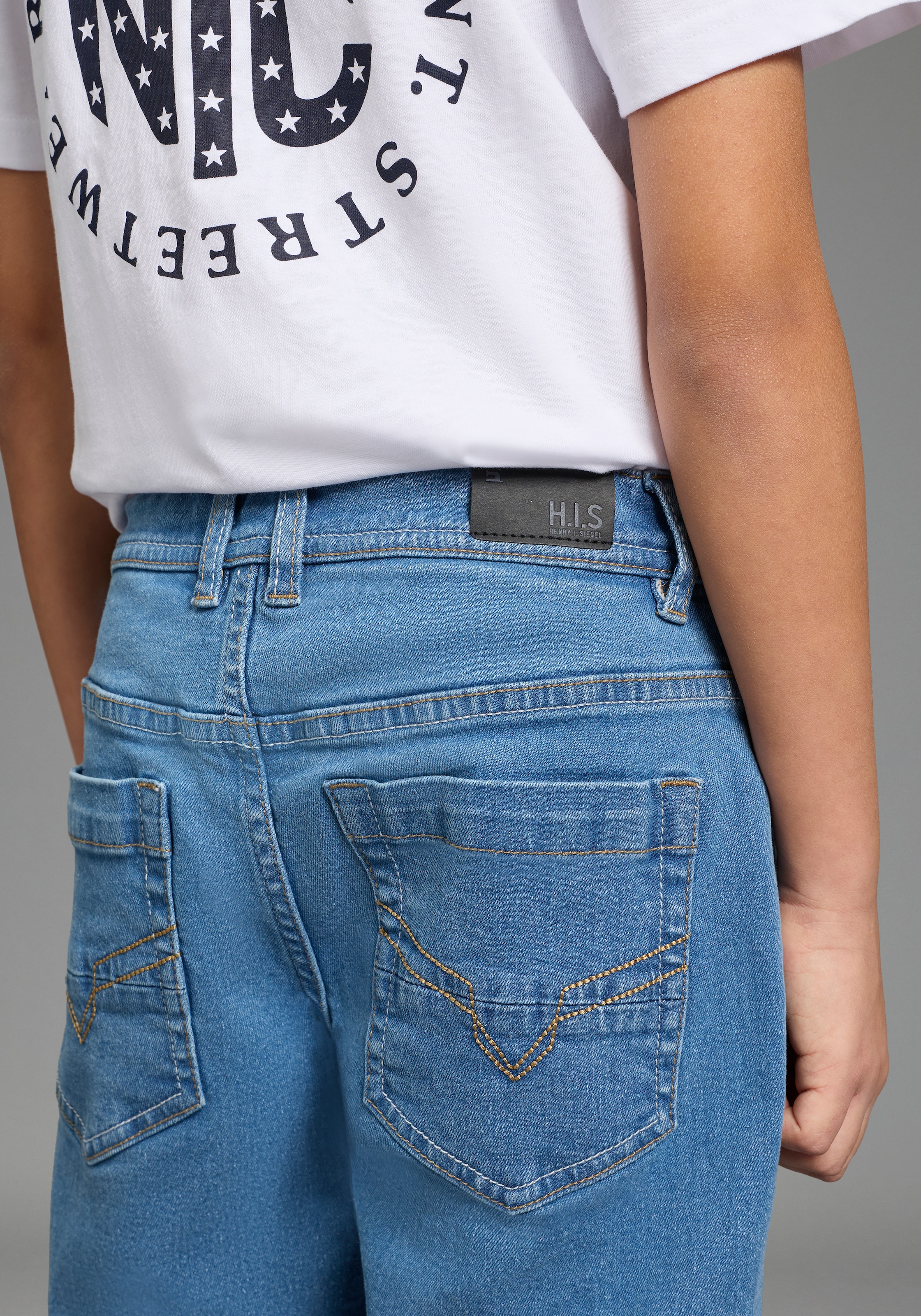 H.I.S Jeansbermudas »Regular fit Jeansbermudas für Jungen« gerader Beinverlauf, mit verstellbarem Gummizug im Bund