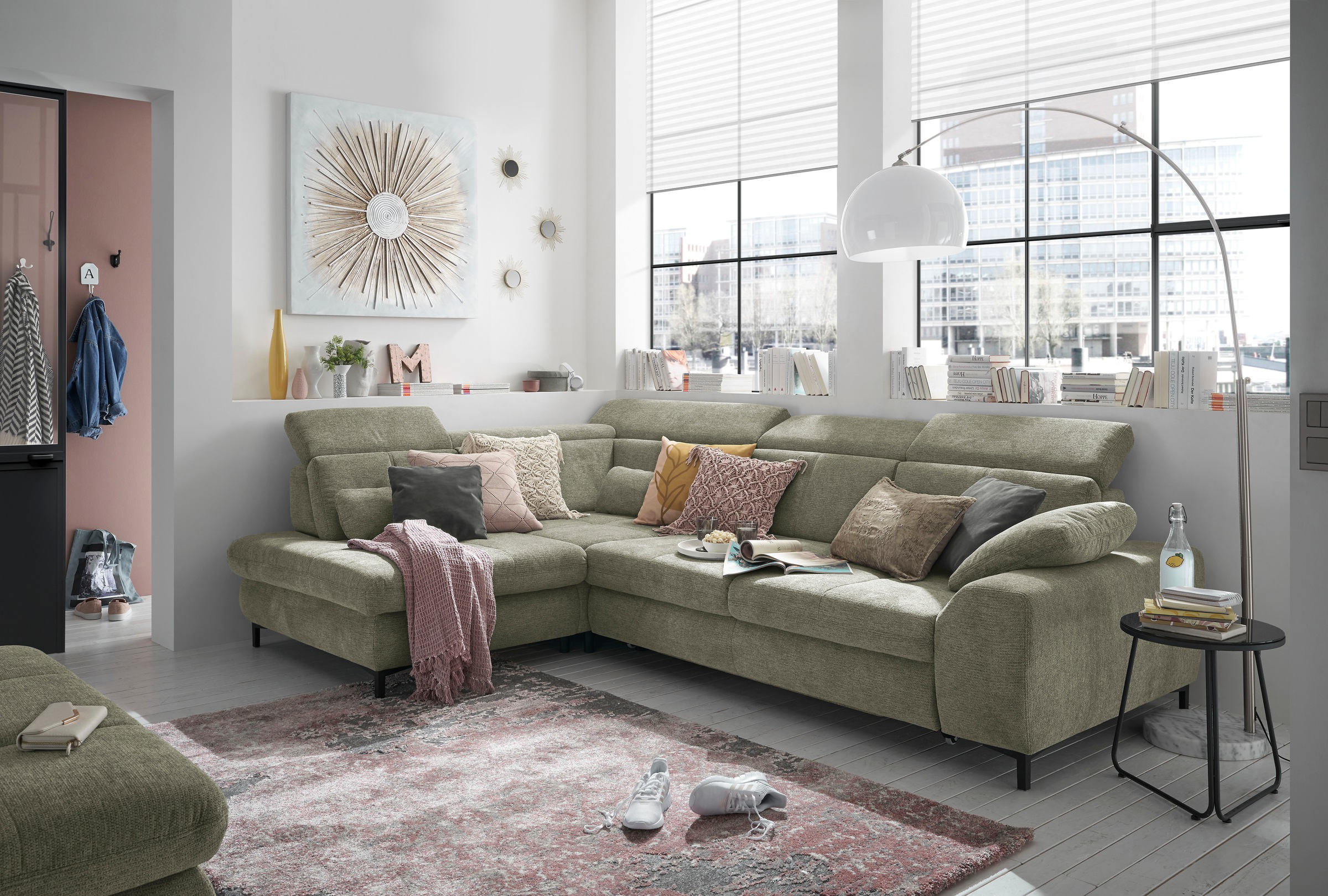 set one by Musterring Ecksofa »SO 3400 Sitzhöhe 47cm oder 49cm, Sitztiefe verstellbar, B/T 317/220 cm«, Kaltschaumpolsterung, Flachgewebe, whlw. mit Funktionen, Sitzhöhe 49