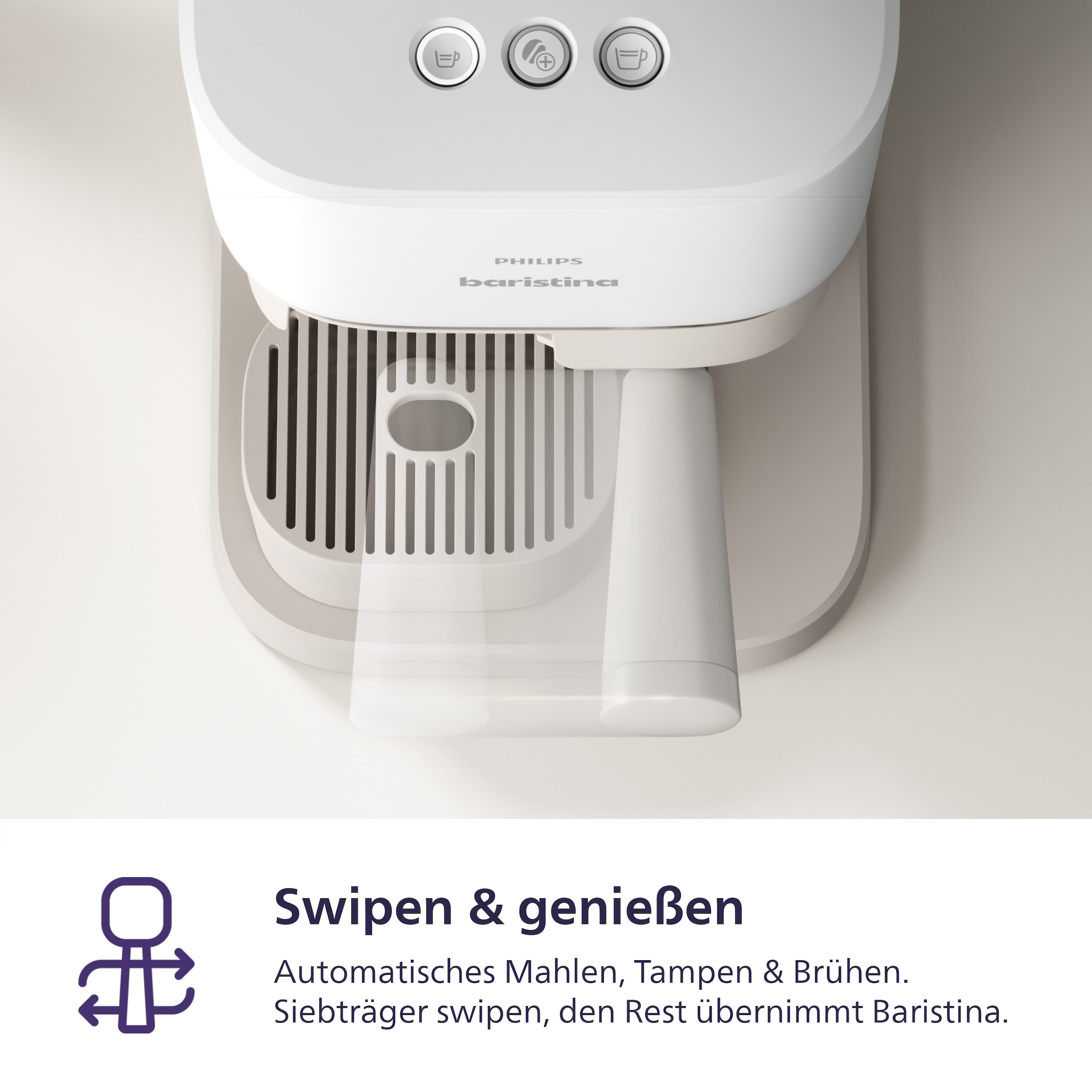 PHILIPS baristina Espressomaschine »mit Bean swap BAR320/00 mit Mahlwerk für ganze Bohnen«, Dualer Bohnenbehälter, Naturweiß​