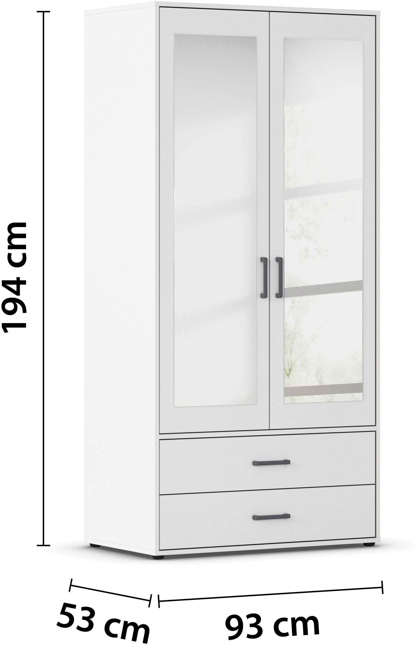 rauch Drehtürenschrank »Kleiderschrank Schrank Garderobe Wäscheschrank VOYAGER« in 3 verschiedenen Ausstattungen BASIC/CLASSIC/PREMIUM,  mit modernen Griffen in Graumetallic, inkl. Schubkästen und Spiegel