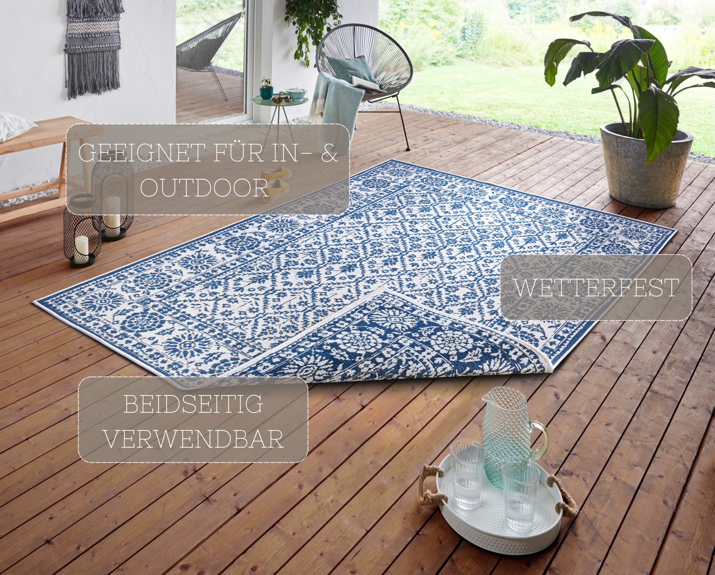 NORTHRUGS Teppich »Curacao«, rechteckig, 5 mm Höhe, In-& Outdoor, Läufer, Wetterfest, Balkon, Wohnzimmer, Wasserfest