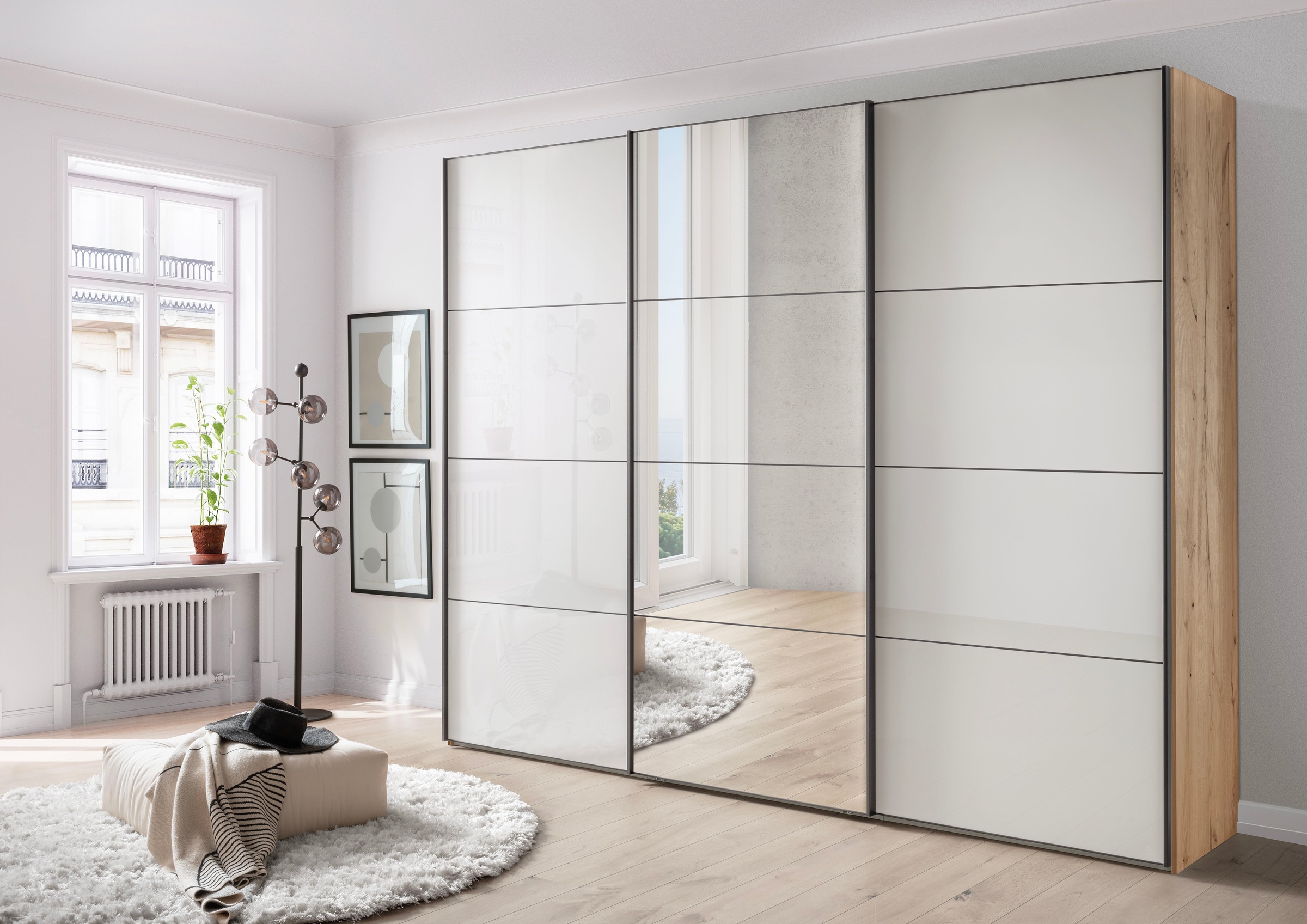 WIEMANN Schwebetürenschrank »Phoenix, Made in Germany, modernes Design, Highlight, Blickfang« Viele Farbkombinationen, in 4 Breiten und in 2 Höhen erhältlich,  maximaler Staurraum, inkl.Einlegeböden, Wäscheböden u. Dämpfer