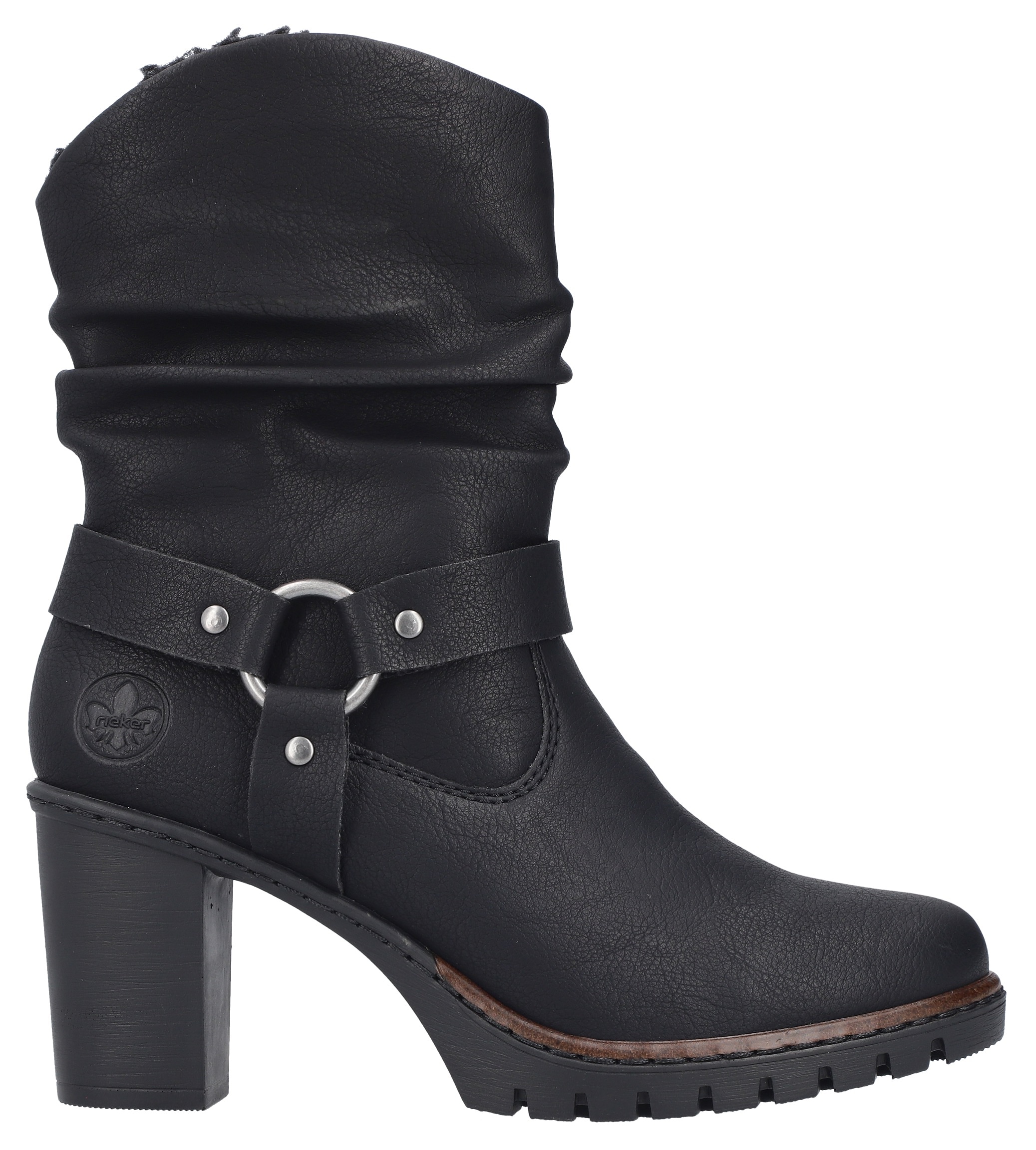 Rieker Westernstiefelette, Biker-Stiefelette, Blockabsatz, Warmfutter, mit gerafftem Schaft