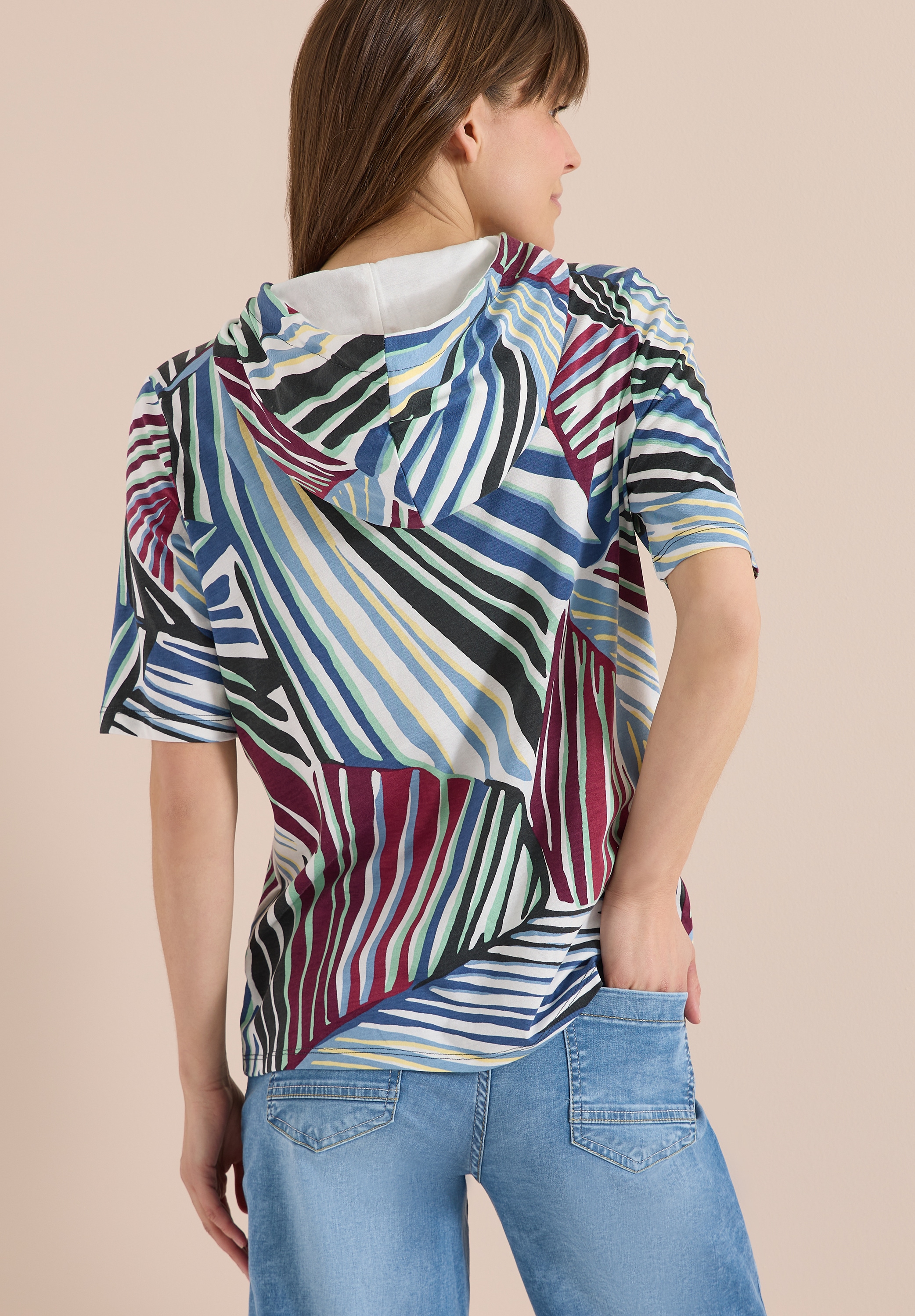 Cecil Kurzarmshirt Sommershirt mit Hoodie und Grafikprint