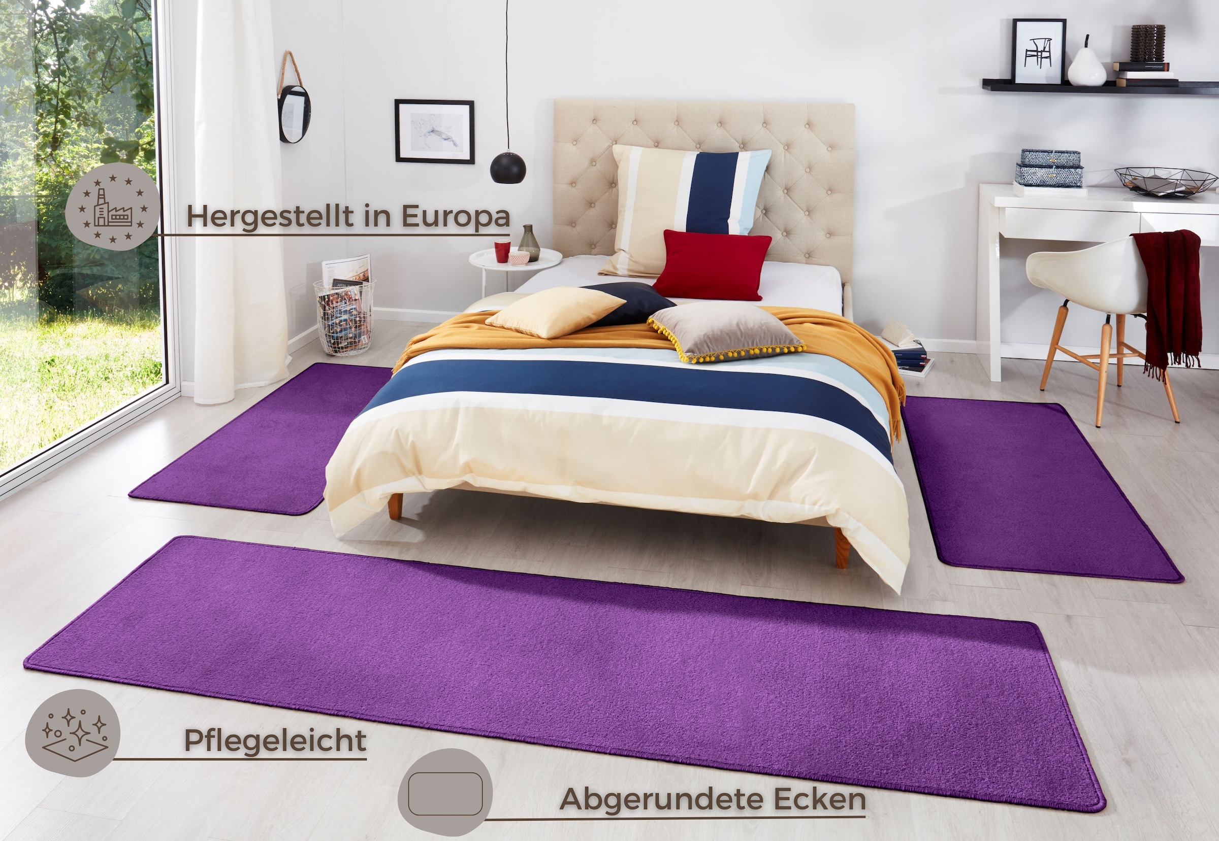 HANSE Home Bettumrandung »Fancy« Höhe 7 mm 3 Stk. tlg. Unifarben, Bettvorleger, 3-teiliges Läufer-Set fürs Schlafzimmer