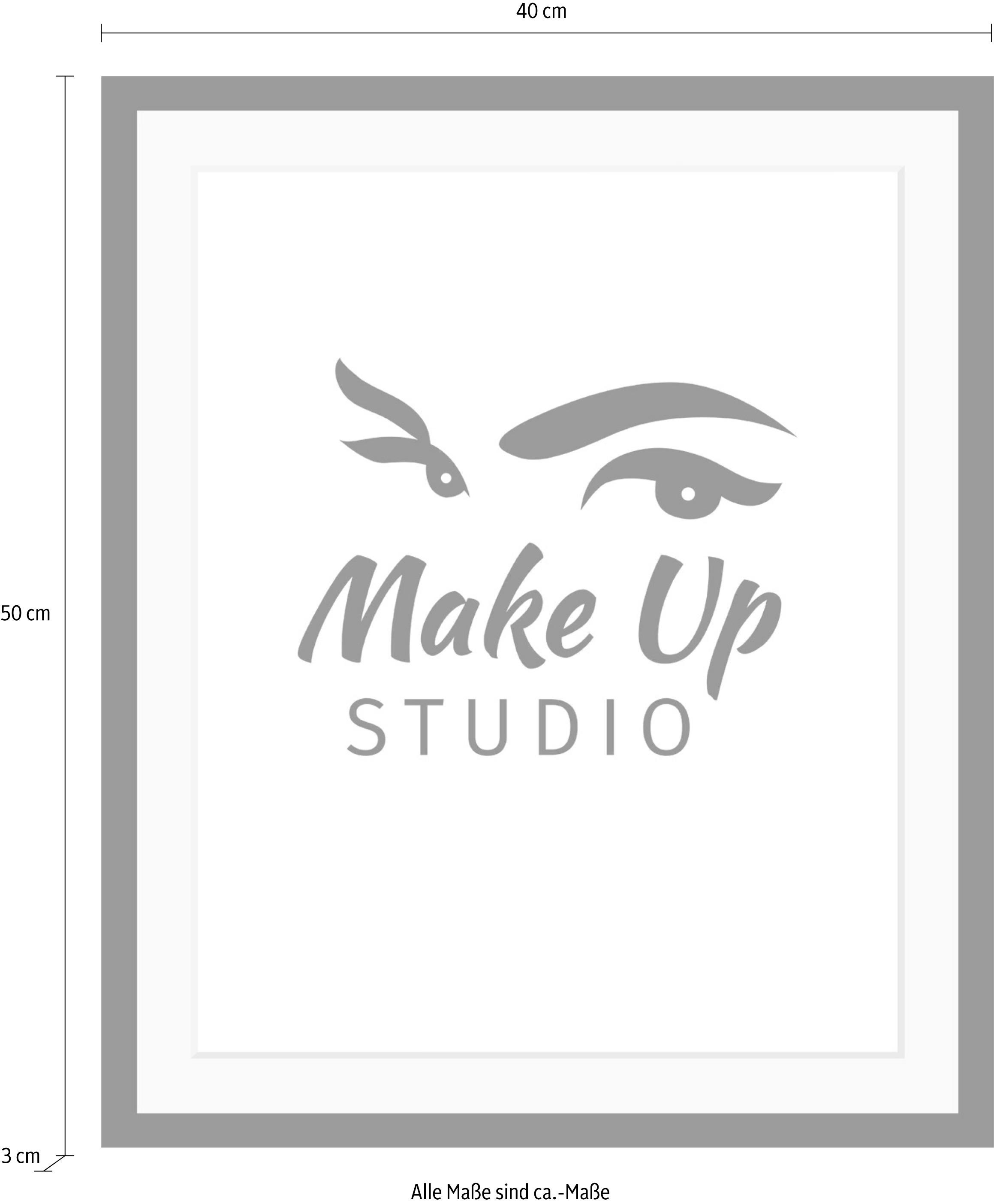 queence Bild »Make up Studio«, Schwarz-Weiß-Schriftzug-Motivationsbilder-Fashion-Frau, HD Premium Poster-Druck inkl. Holzrahmen