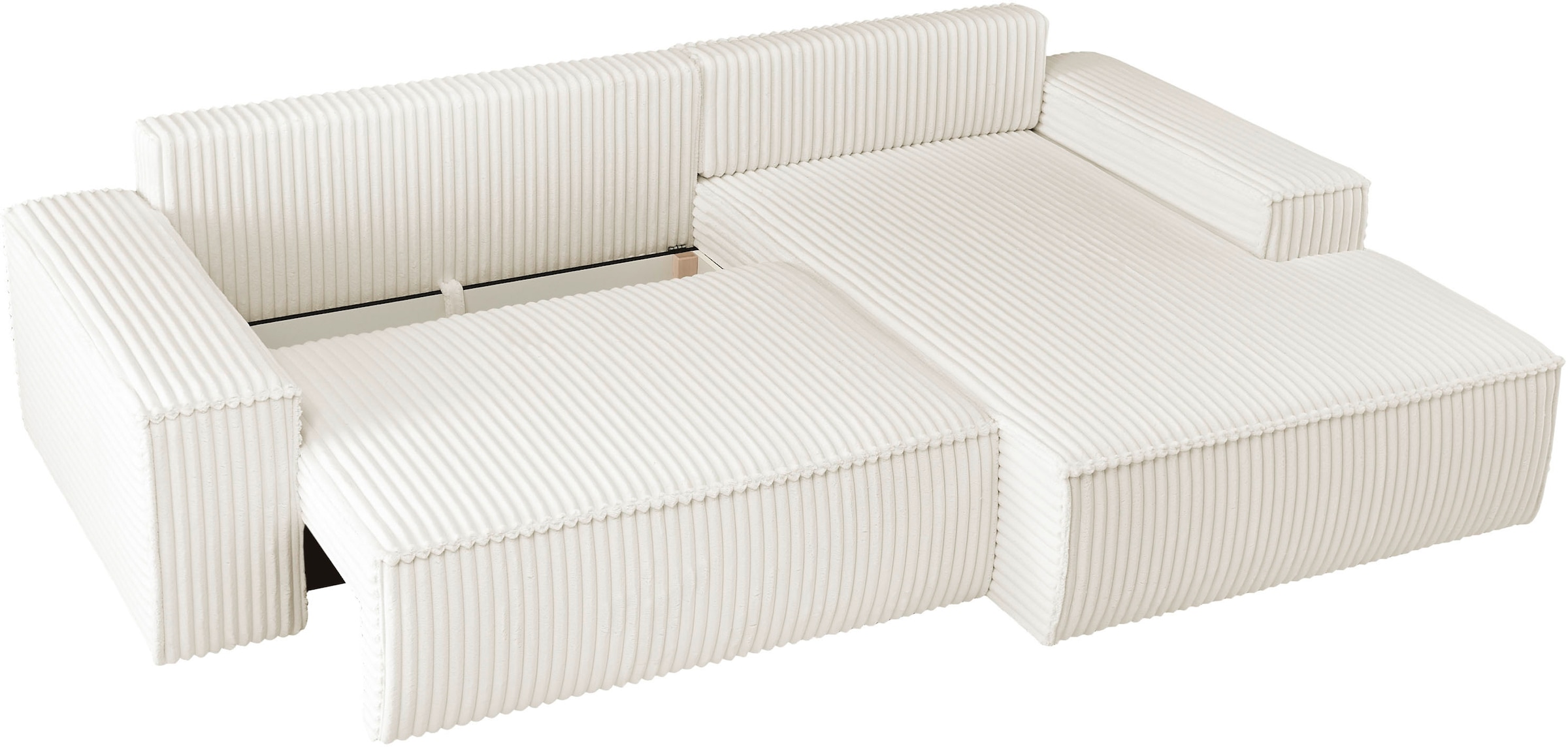 andas Ecksofa »Finnley Schlafsofa 267 cm in Bouclé, Struktur fein u. Cord, L-Form,«, Schlaffunktion m. Bettkasten (136/210 cm), Bouclé, Struktur und Cord