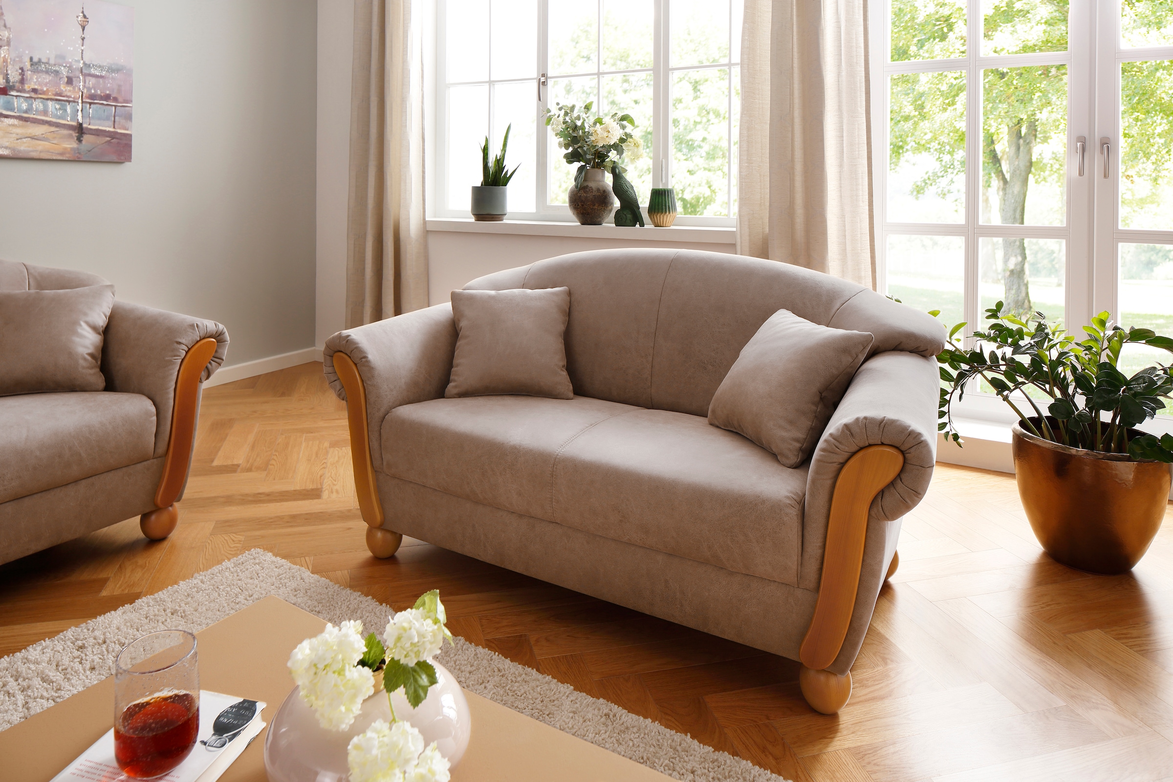 Home affaire 2-Sitzer »Milano Vintage« mit Federkern, Bezug in Lederoptik, incl. Zierkissen