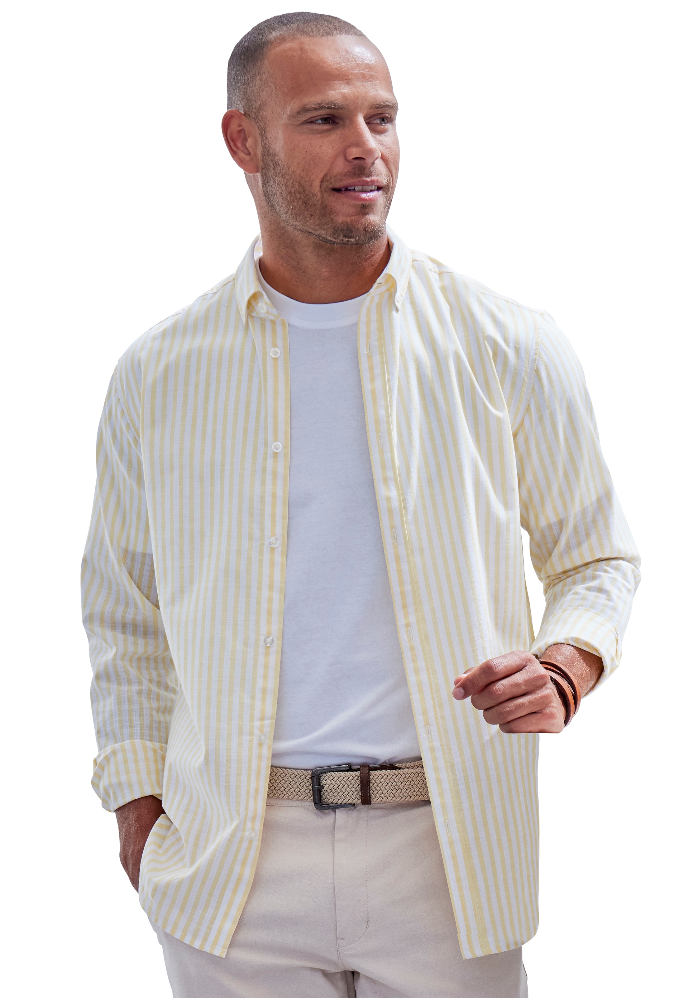 Langarmhemd »Regular Fit«, Streifenhemd mit Button-down-Kragen, aus reiner Baumwolle