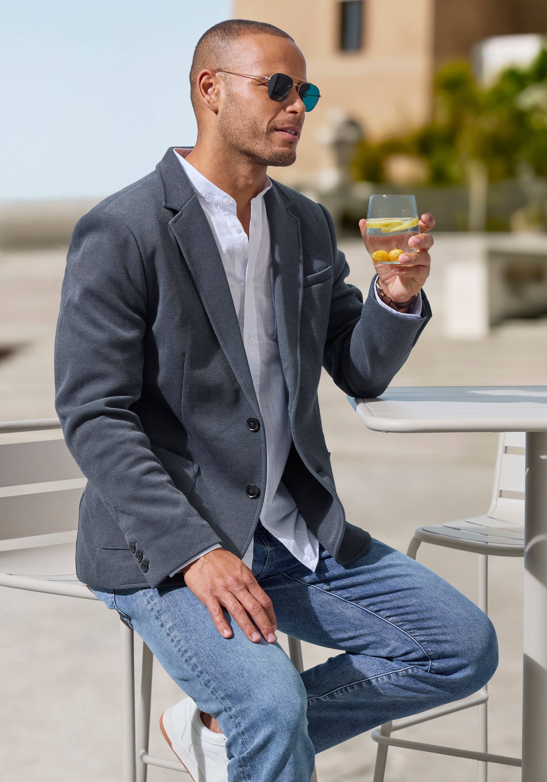 John Devin Sakko »aus elastischer Pikee-Qualität« sportliches Stretchsakko mit dezentem Muster