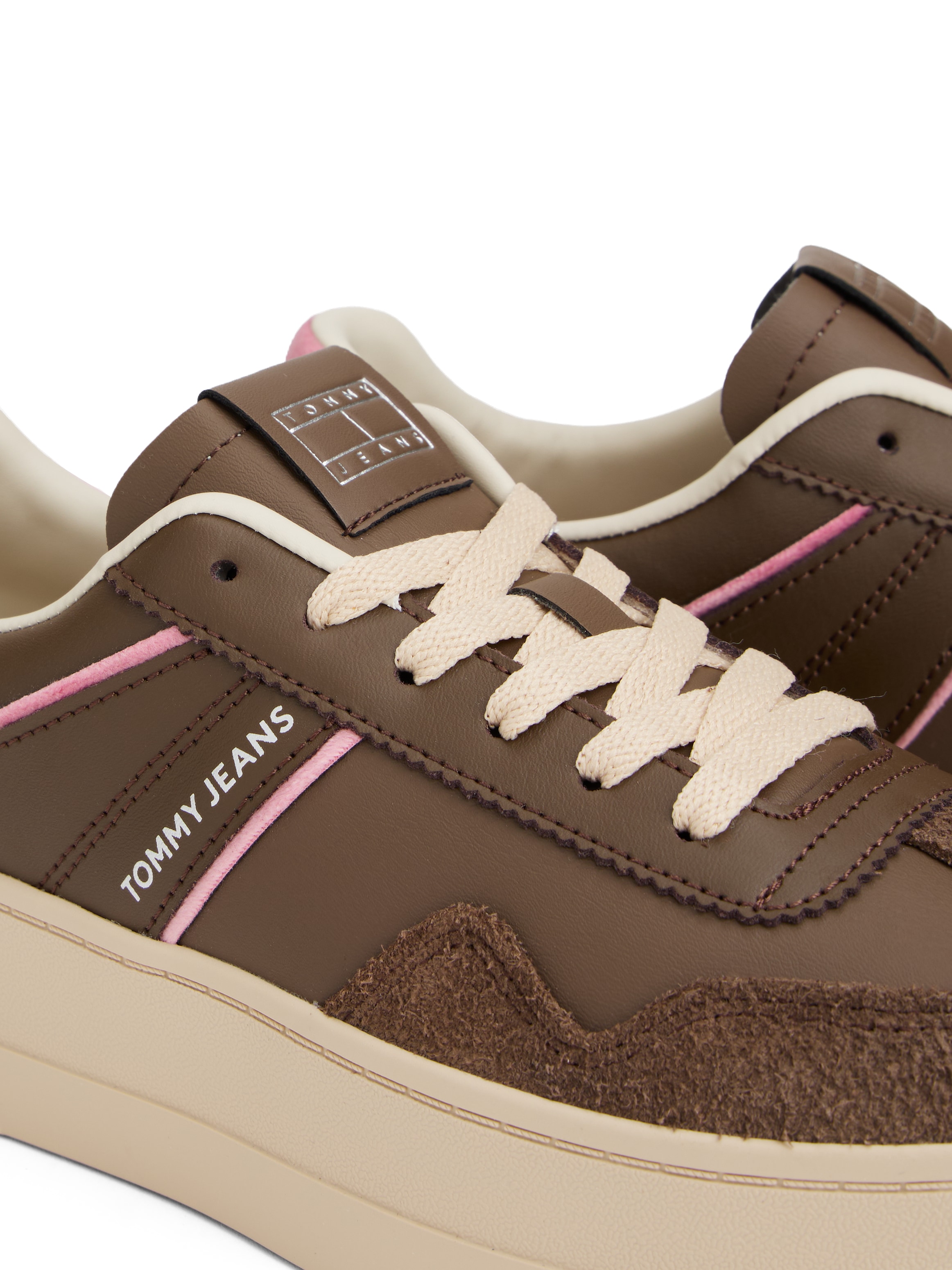 Tommy Jeans Plateausneaker »THE GREENWICH FLATFORM«, Freizeitschuh, Halbschuh, Schnürschuh mit pastellfarbenem Kontast