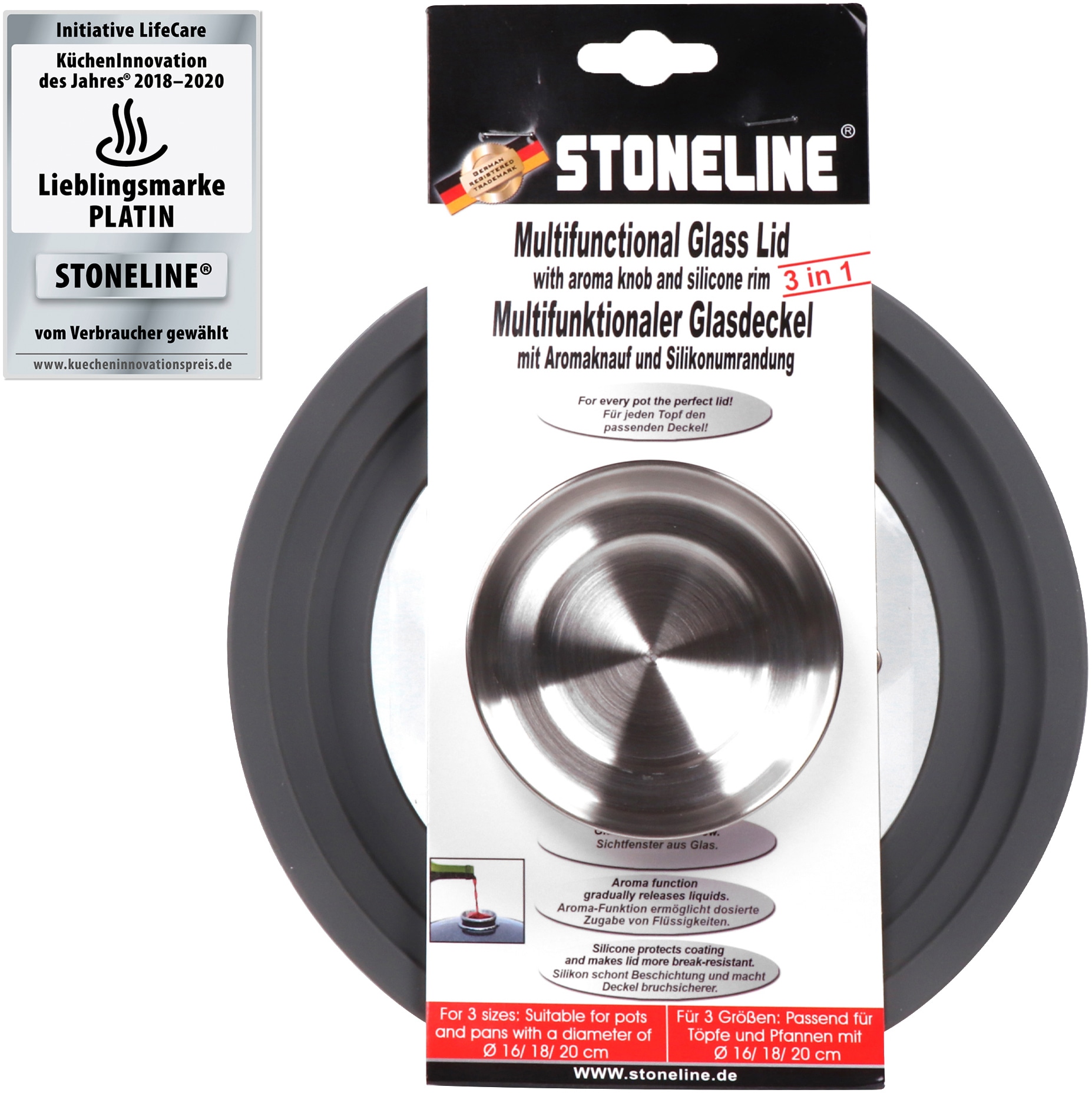 STONELINE Universaldeckel, mit Silikonrand, für 16/18/20 cm