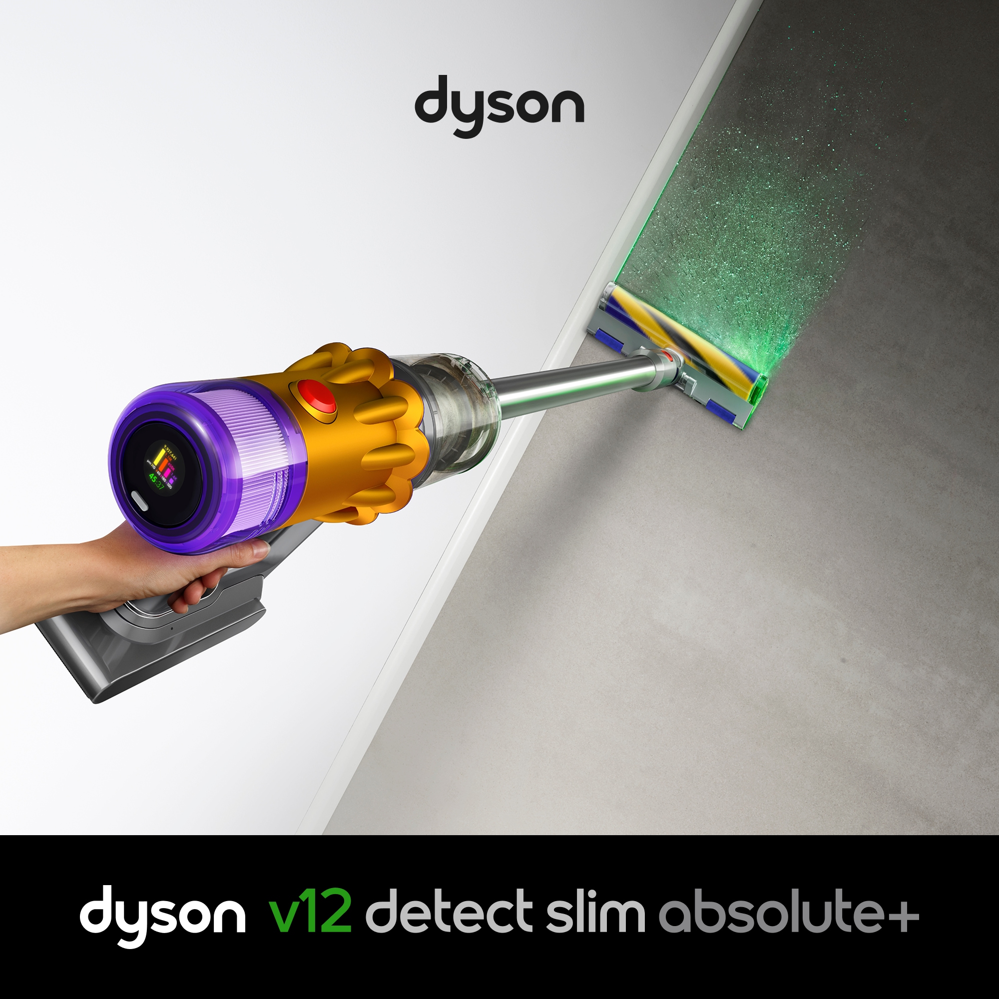 DYSON Akku-Hand-und Stielstaubsauger »V12™ Detect Slim Absolute« Macht unsichtbaren Staub sichtbar – für eine gründlichere Reinigung.