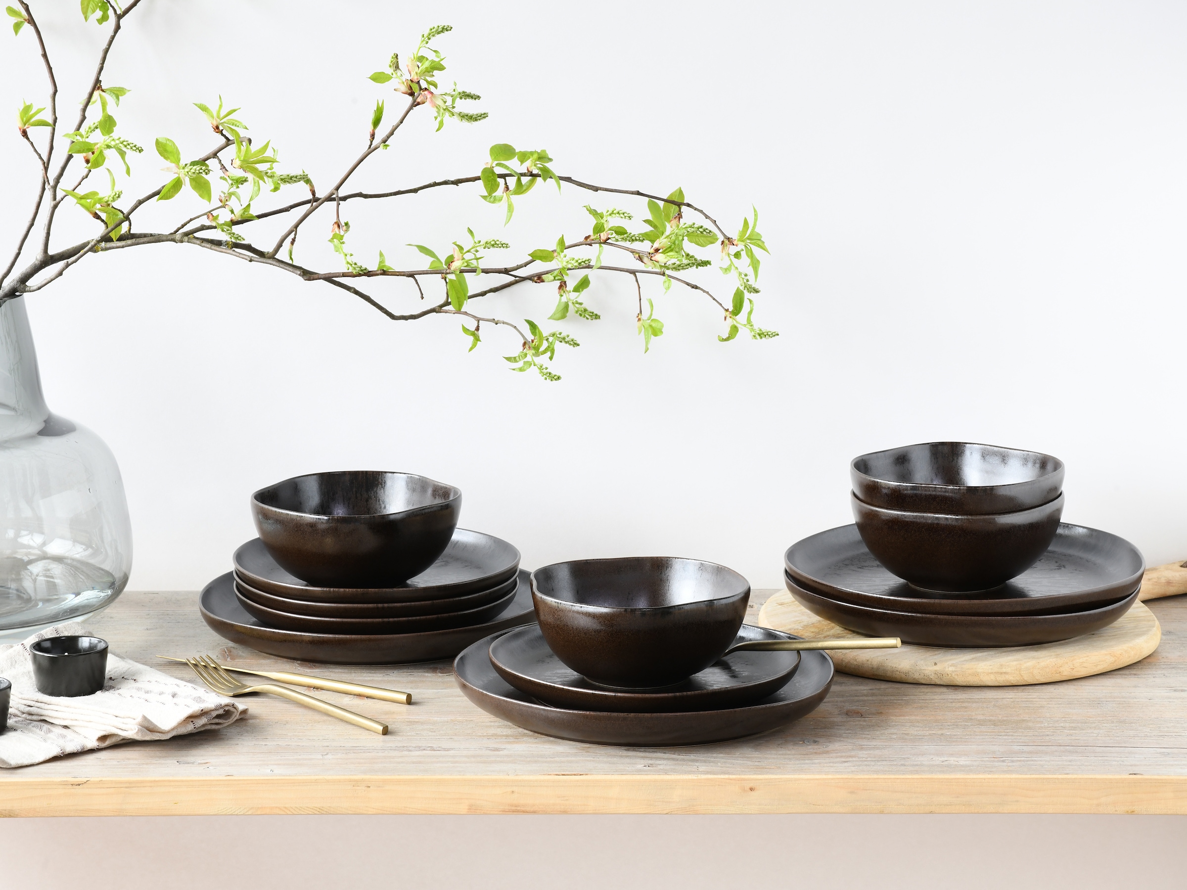 CreaTable Teller-Set »Natura Organic Rusty, Tellerset 12-tlg« Seidenmatte Effektglasur