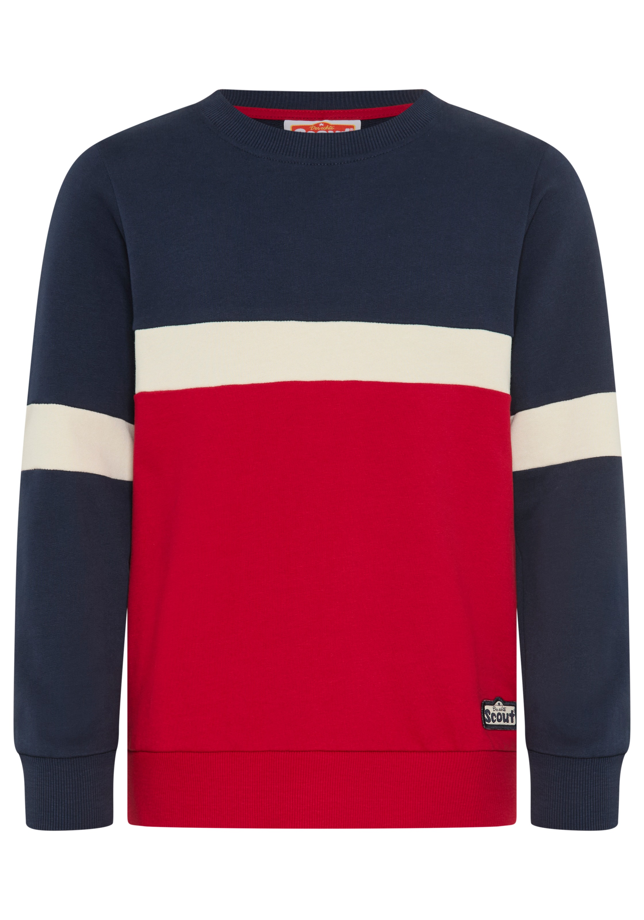 Scout Sweatshirt »Rundhals-Sweat mit kontrastfarbigen Einsätzen - NEU von SCOUT«, Rundhals, Langarm, hüftbedeckende Länge, mit Badge-Applikation
