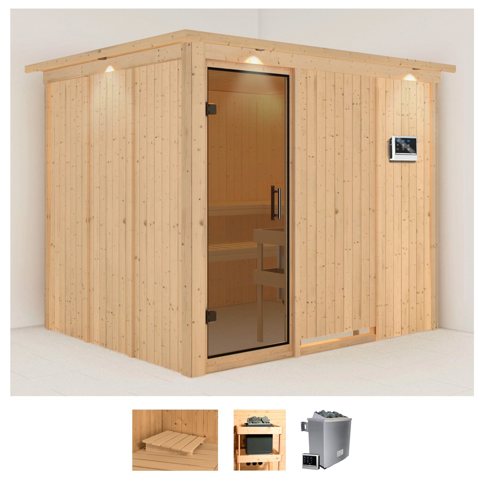 Karibu Sauna »Gitte«, (Set), 9-kW-Ofen mit externer Steuerung