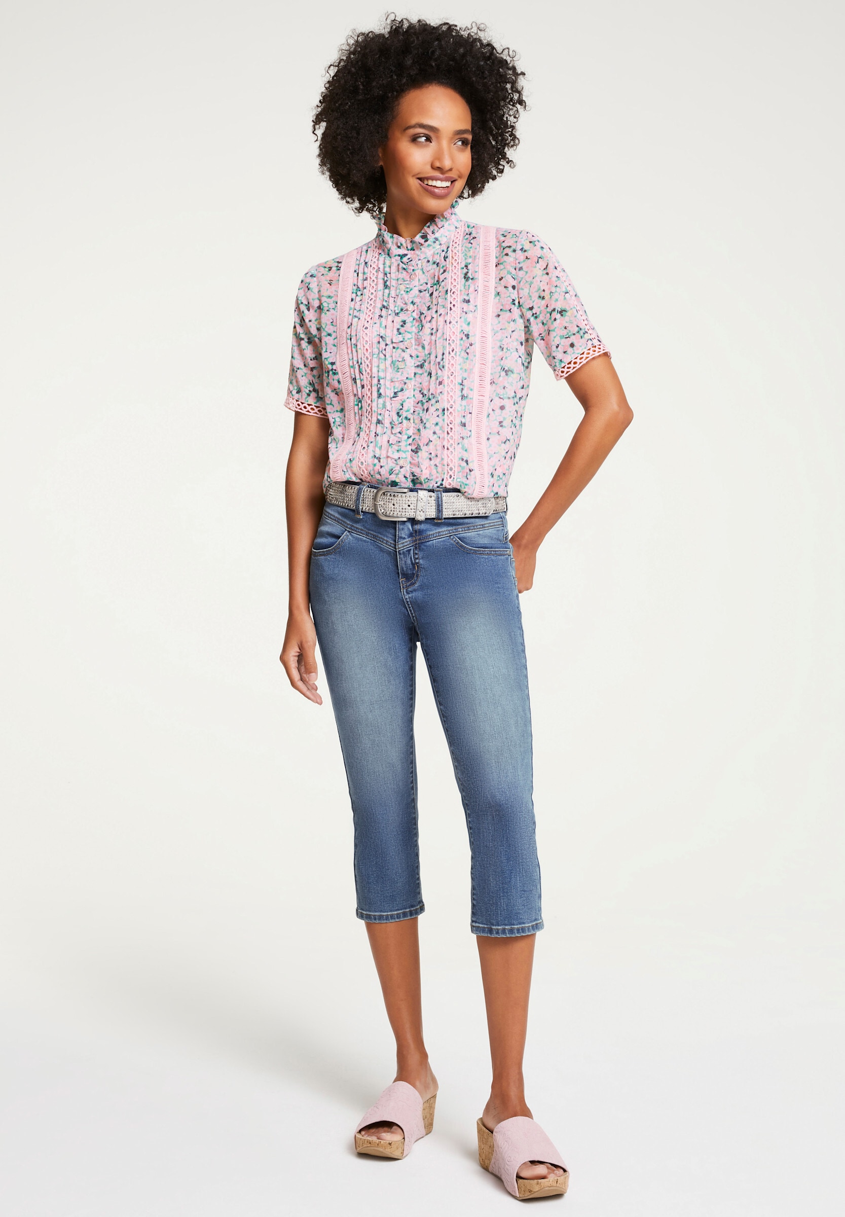 heine Rüschenbluse »Druckbluse Kurzarm-Bluse mit Rüschen-Verzierung«