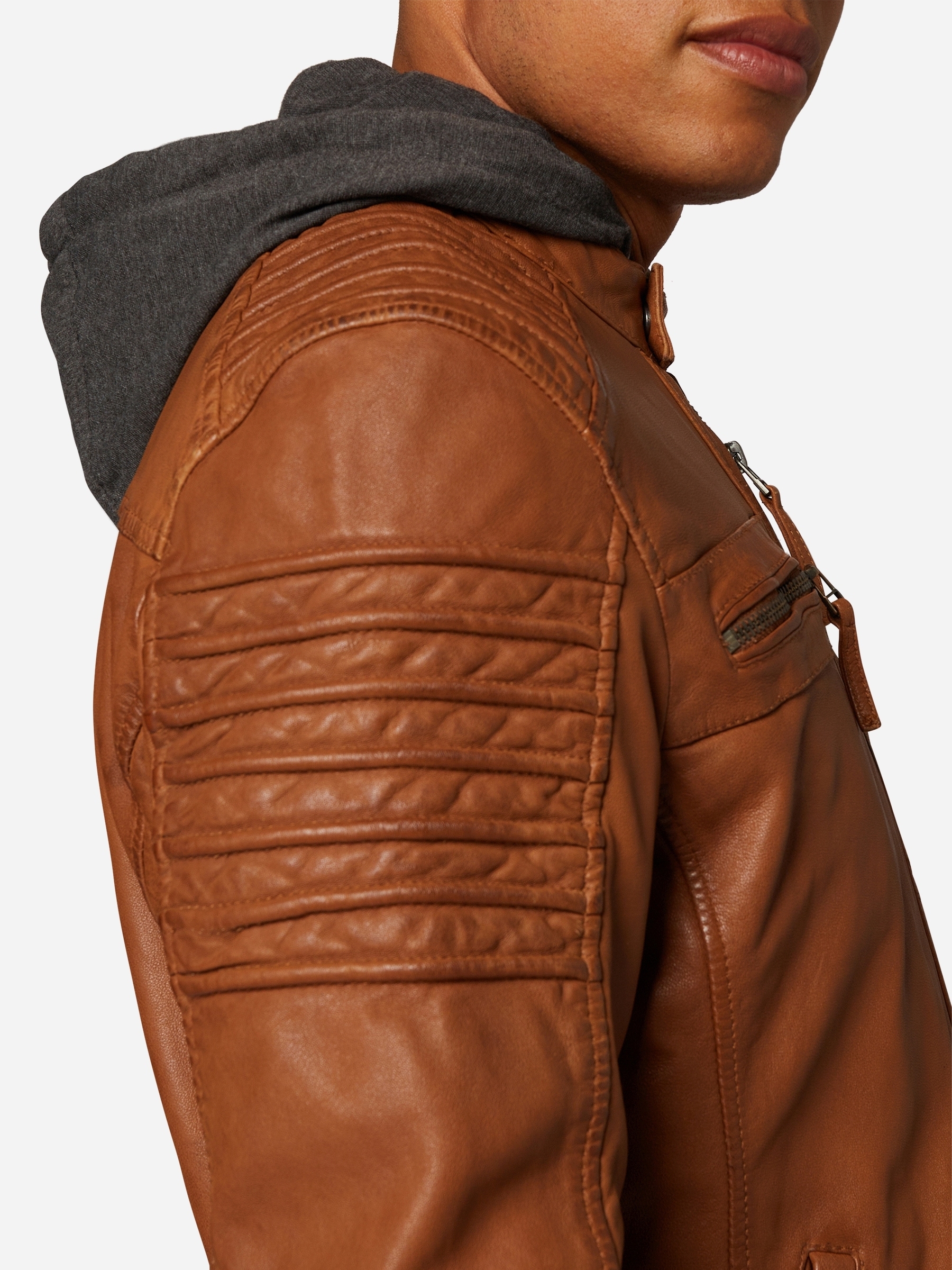 RICANO Bikerjacke »Lederjacke 12815 Hood« Abnehmbare Kapuze Handgefertigt aus echtem Leder