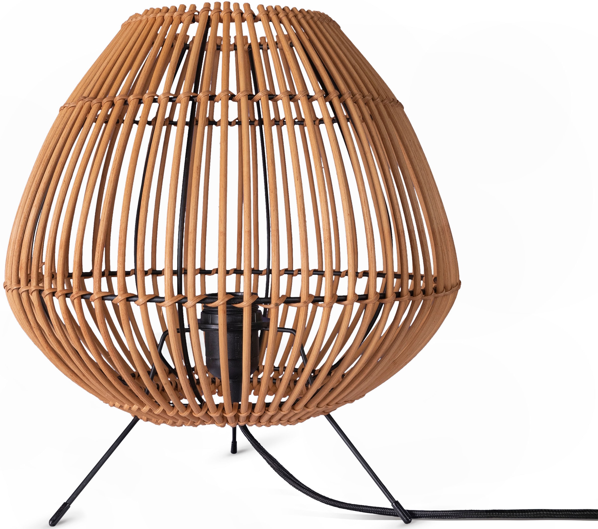 Paco Home Tischleuchte »PIRU«, Leuchtmittel E27 | ohne Leuchtmittel, Rattan Boho Style Dreibein Natur Nacht E27