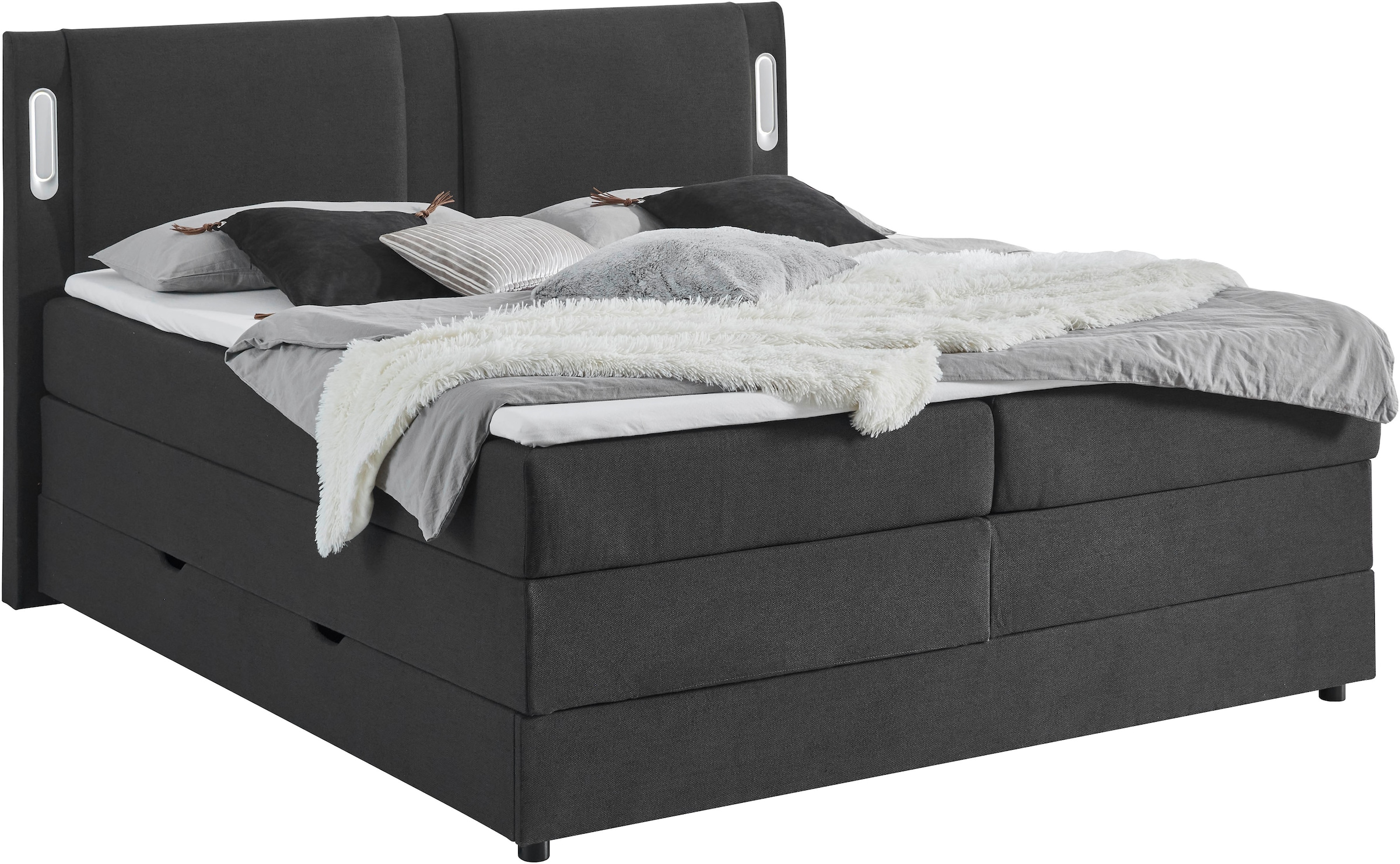 INOSIGN Boxbett »Elverta inkl. Bettkasten und LED-Beleuchtung« erhältlich in der Breite 180x200cm, Kopfteil in Kissenoptik