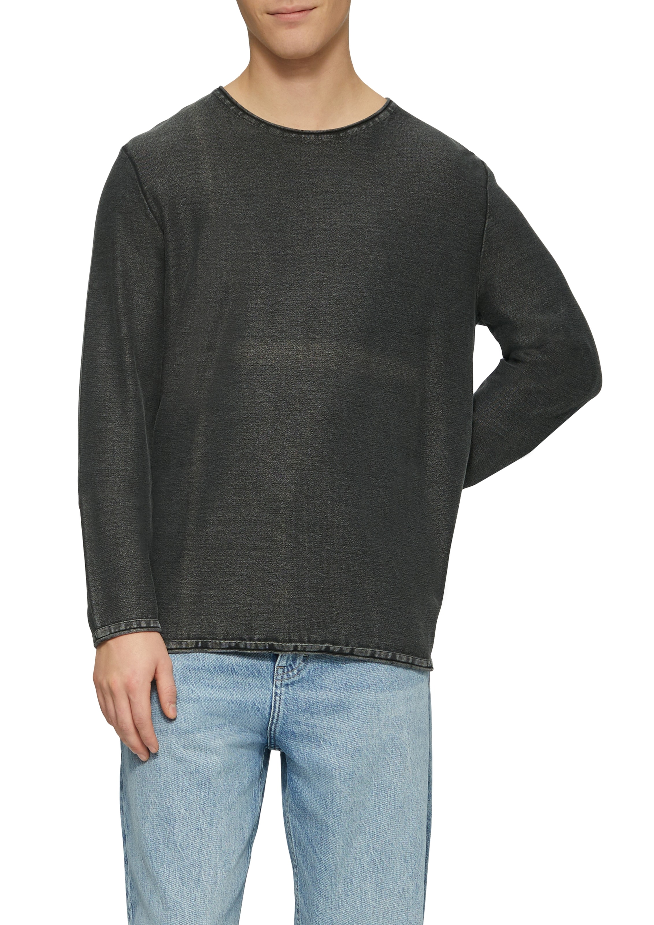 Qs Herren Strickpullover mit Rollkante in schwarz, Größe S