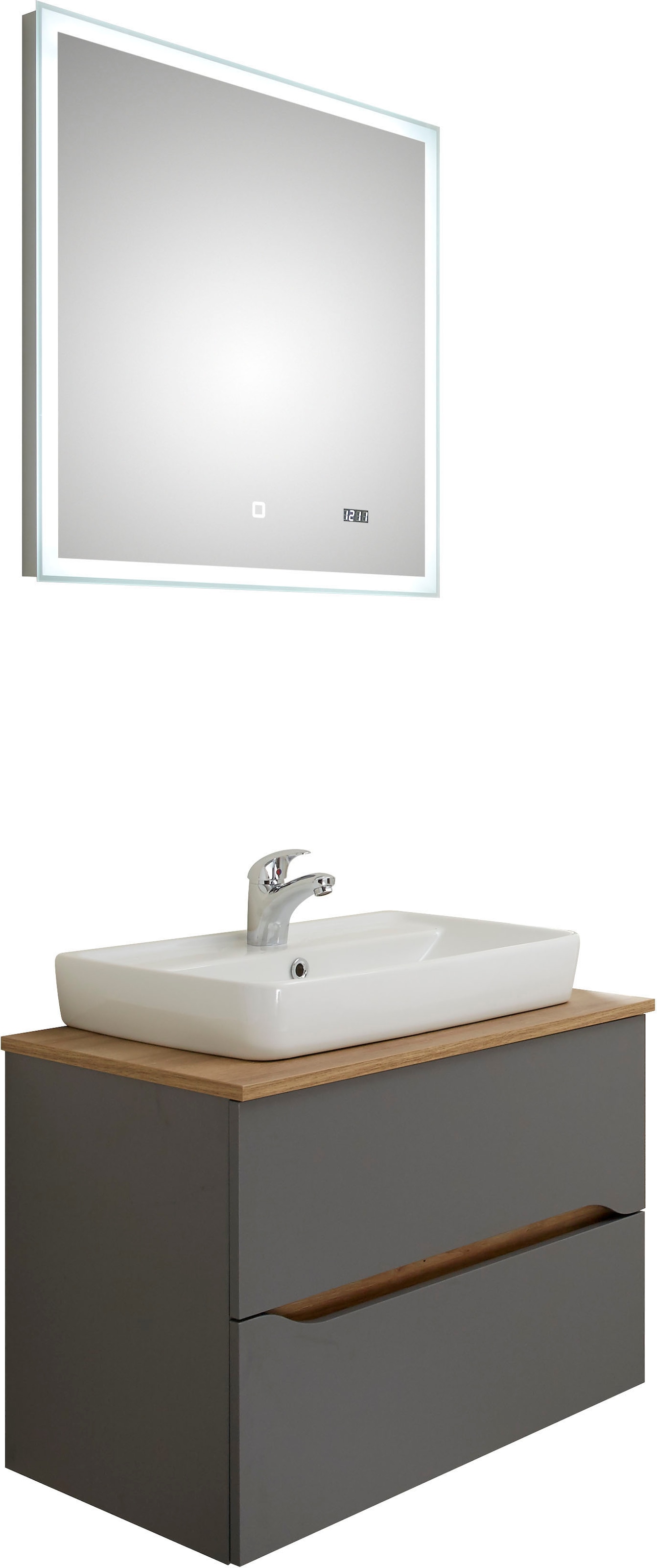 Saphir Badmöbel-Set »Quickset 2-teilig, Keramik-Aufsatzbecken mit LED-Spiegel« 4 Stk. tlg.