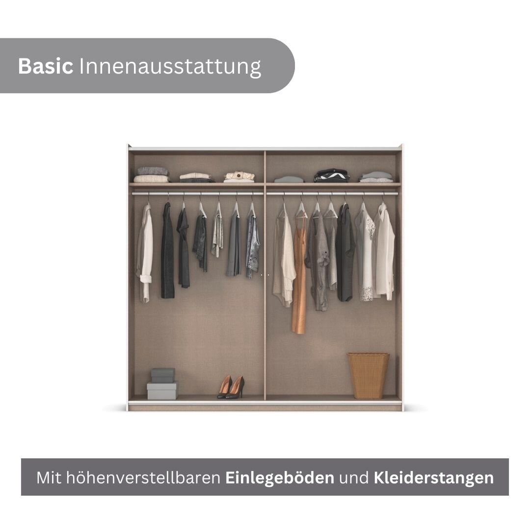 rauch Kleiderschrank »Schwebetürenschrank Schrank Garderobe Wäscheschrank ASTANA« 3 Ausstattungen BASIC/CLASSIC/PREMIUM (inkl. SOFT-CLOSE-FUNKTION),  großflächige Spiegelfront, B/H/T: 218/210/59 cm MADE IN GERMANY