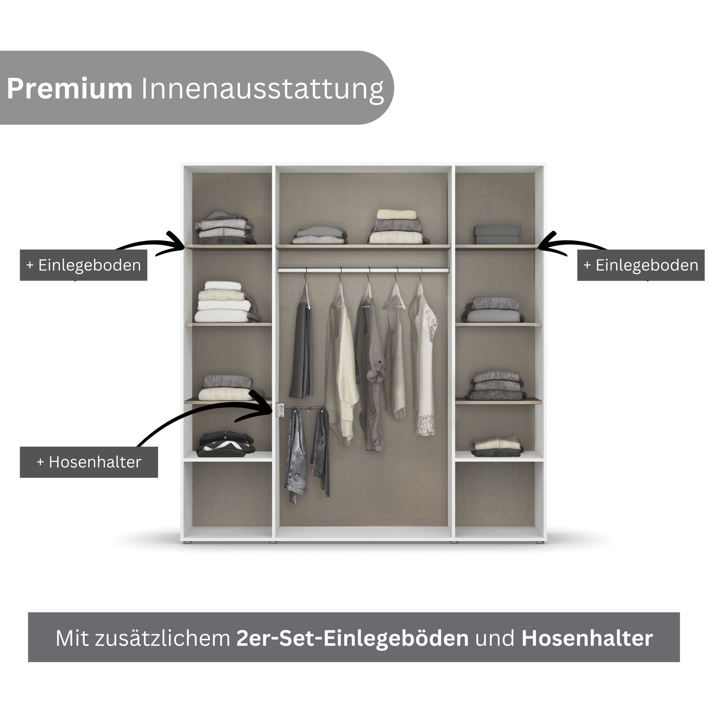 rauch Drehtürenschrank »Kleiderschrank Schrank Garderobe Wäscheschrank NARAI mit Schubladen«, (in 3 verschiedenen Ausstattungen BASIC/CLASSIC/PREMIUM), Griffausfräsungen für eine grifflose Optik TOPSELLER MADE IN GERMANY