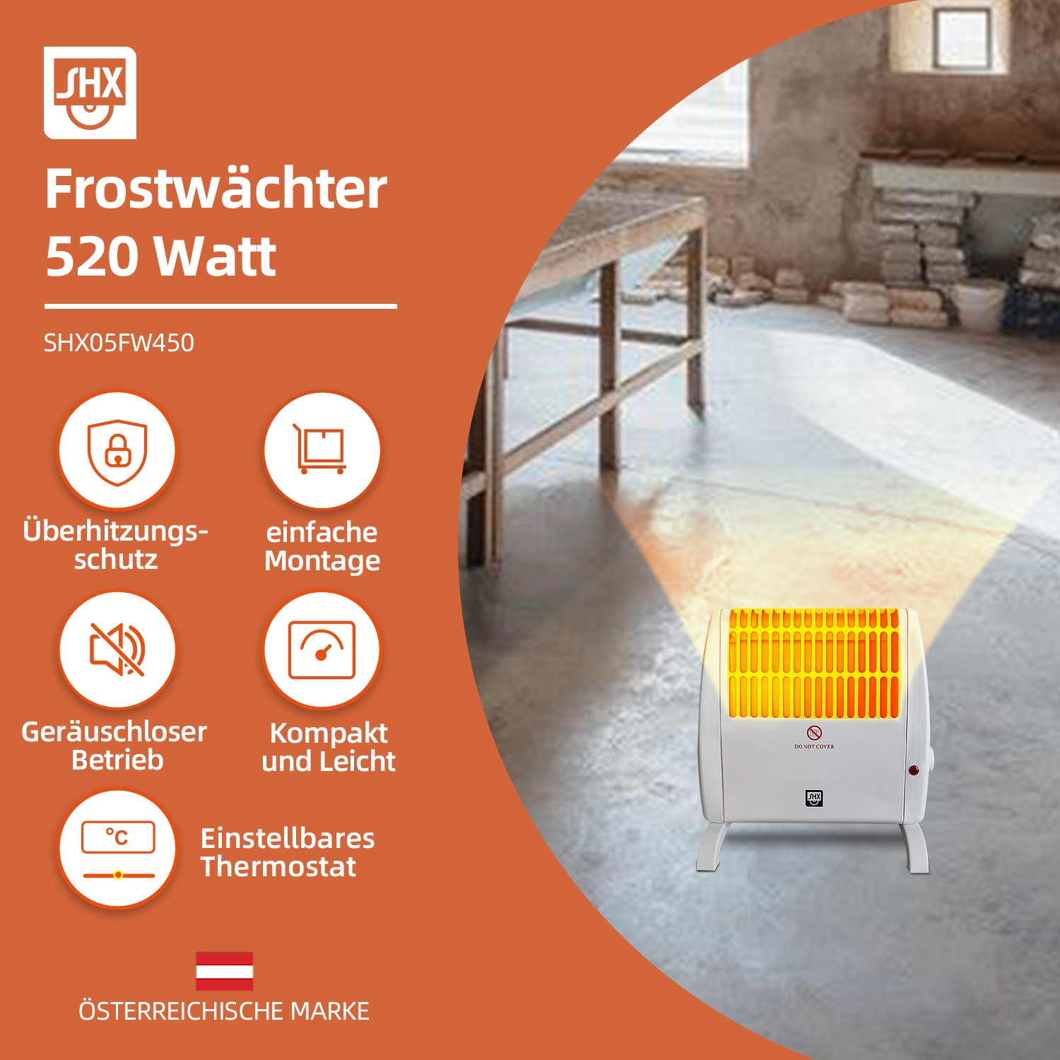 SHX Heizstrahler »SHX05FW450«, 520 W, Wandhalterung, 450W