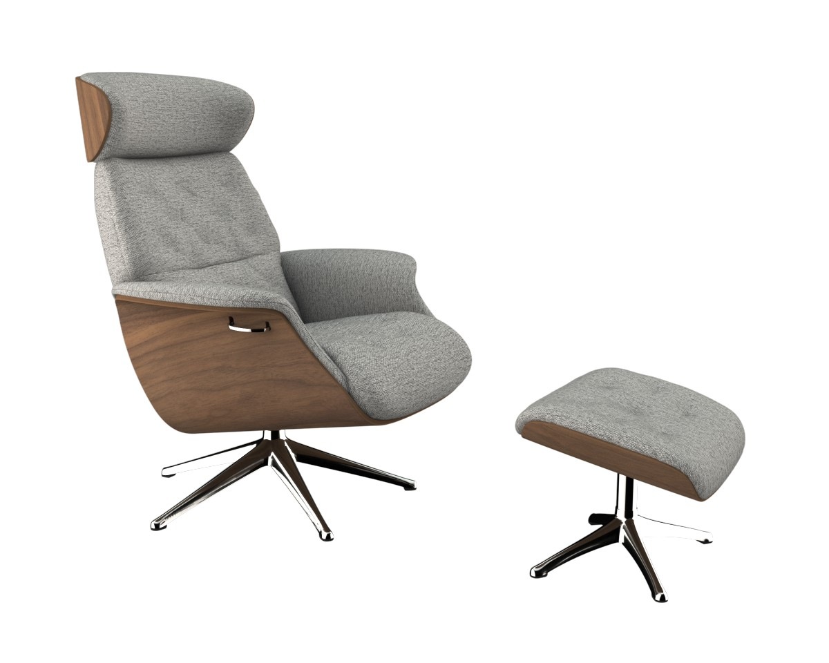 FLEXLUX Relaxsessel »Volden Fernsehsessel, verstellbarer Rücken- & Kopfstütze, drehbar« Rücken- und Kopfteilverstellung, Drehbar, Fuß Alu, Armlehne Walnuss