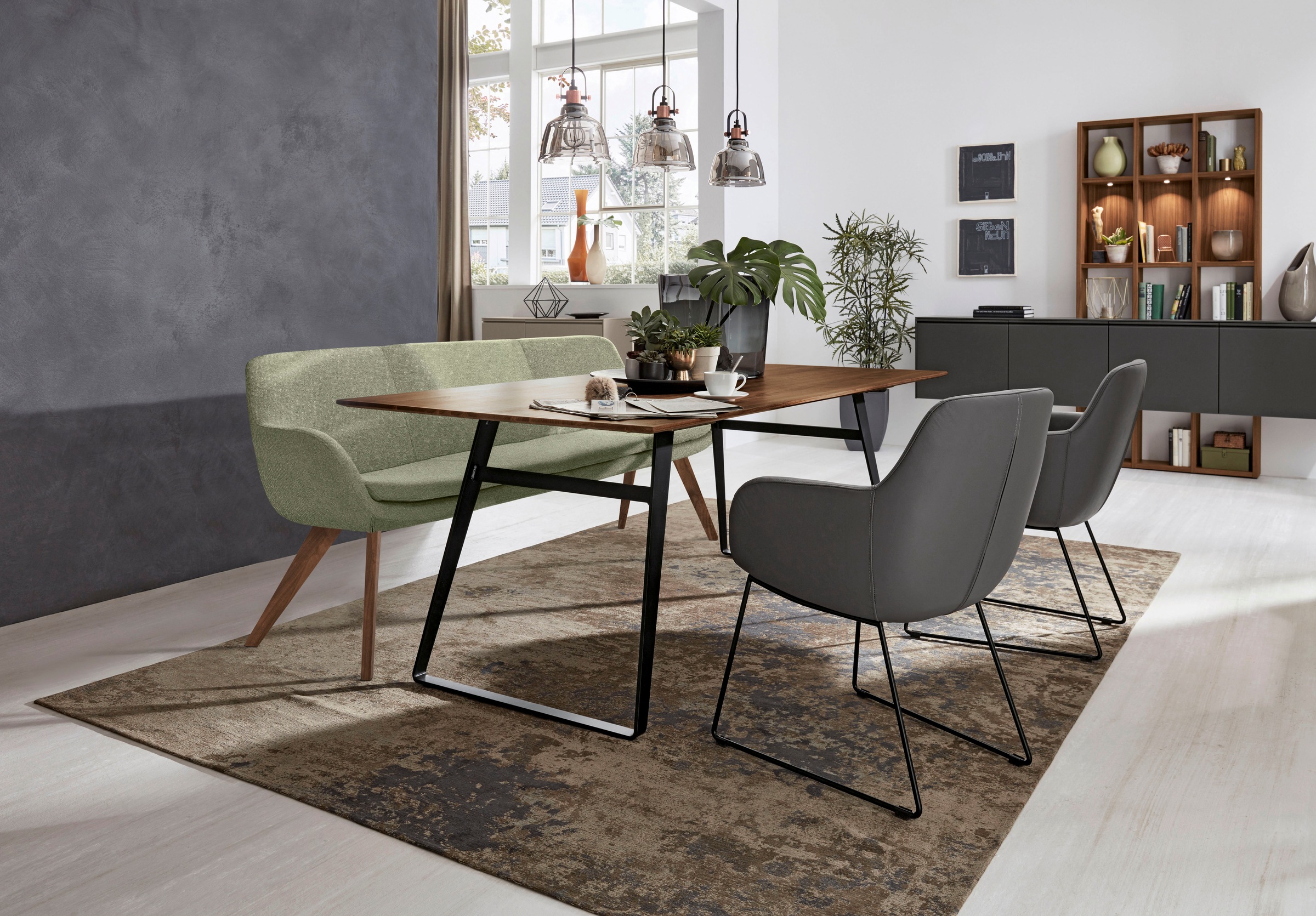 Musterring Essbank »Tavia«, Stativgestell Wildnussbaum massiv geölt, Breite 180, 200 oder 220 cm