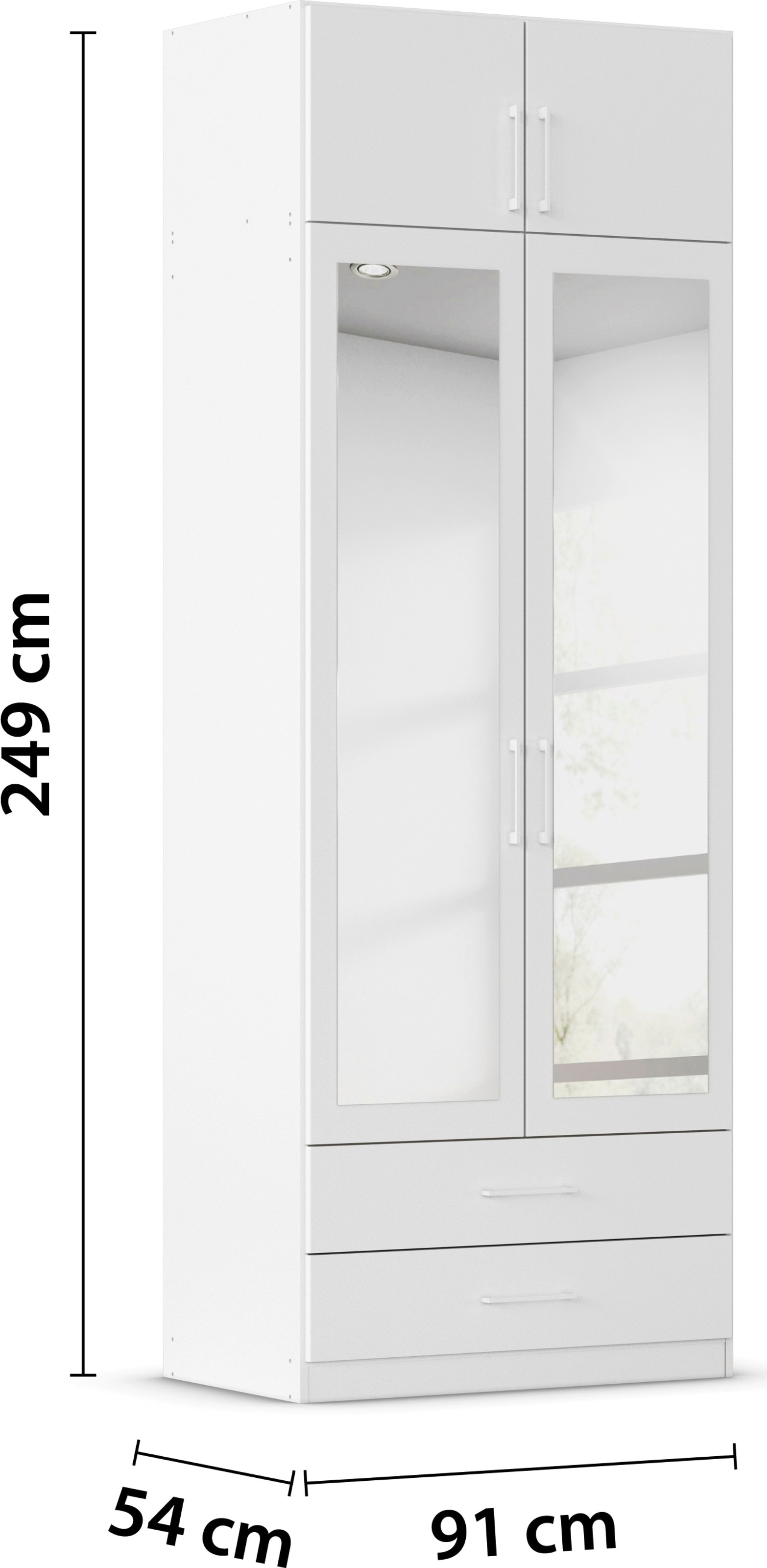 rauch Kleiderschrank »Schrank Garderobe Wäscheschrank GAMMA in 4 Breiten 91-226 cm« 3 verschiedene Ausstattungen BASIC/CLASSIC/PREMIUM (inkl. SOFT-CLOSE),  mit Schubladen und Schrankaufsatz sowie Spiegel MADE IN GERMANY