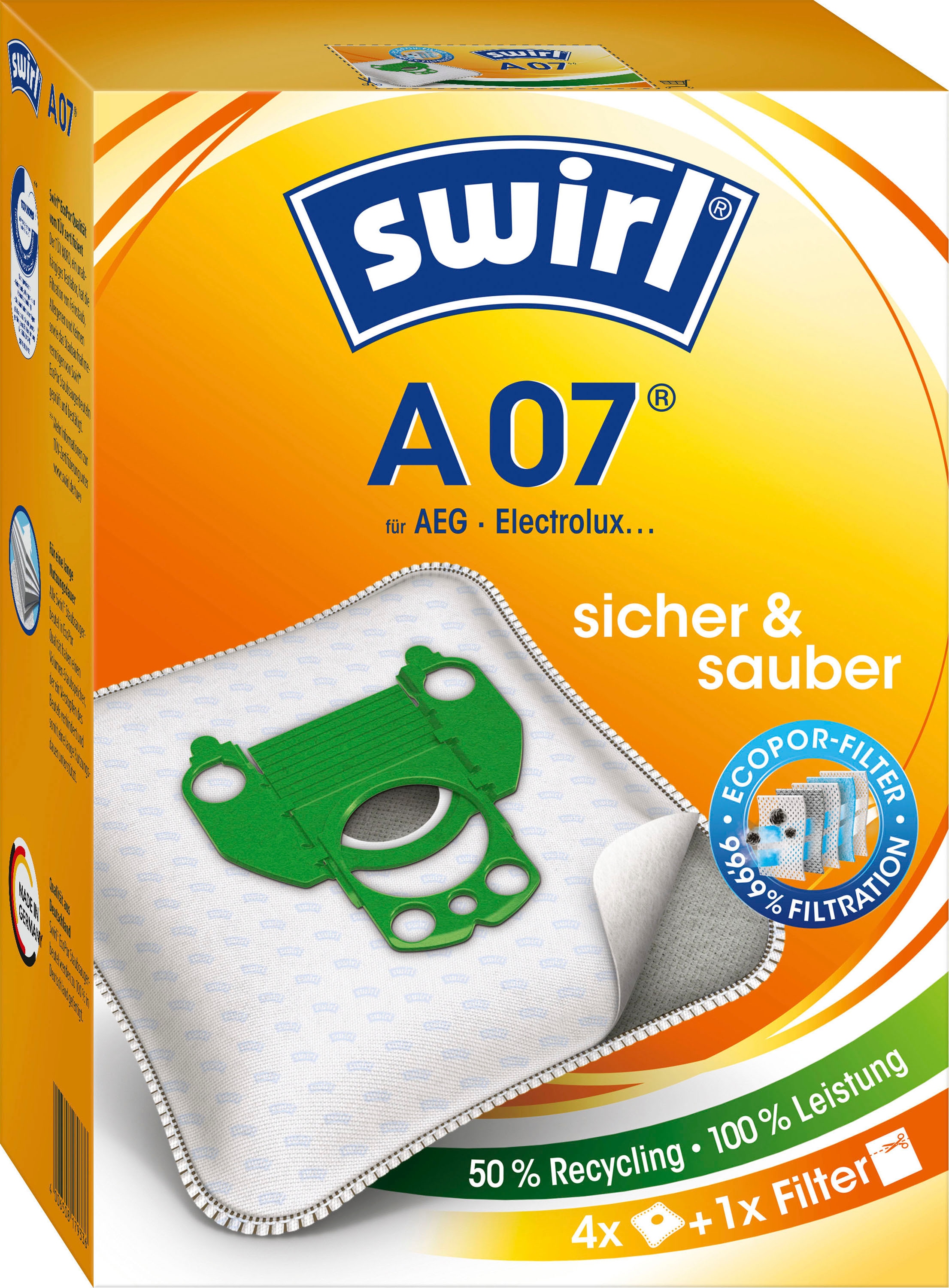 Swirl Staubsaugerbeutel »A 07 für AEG«, (Packung), 4er- Pack