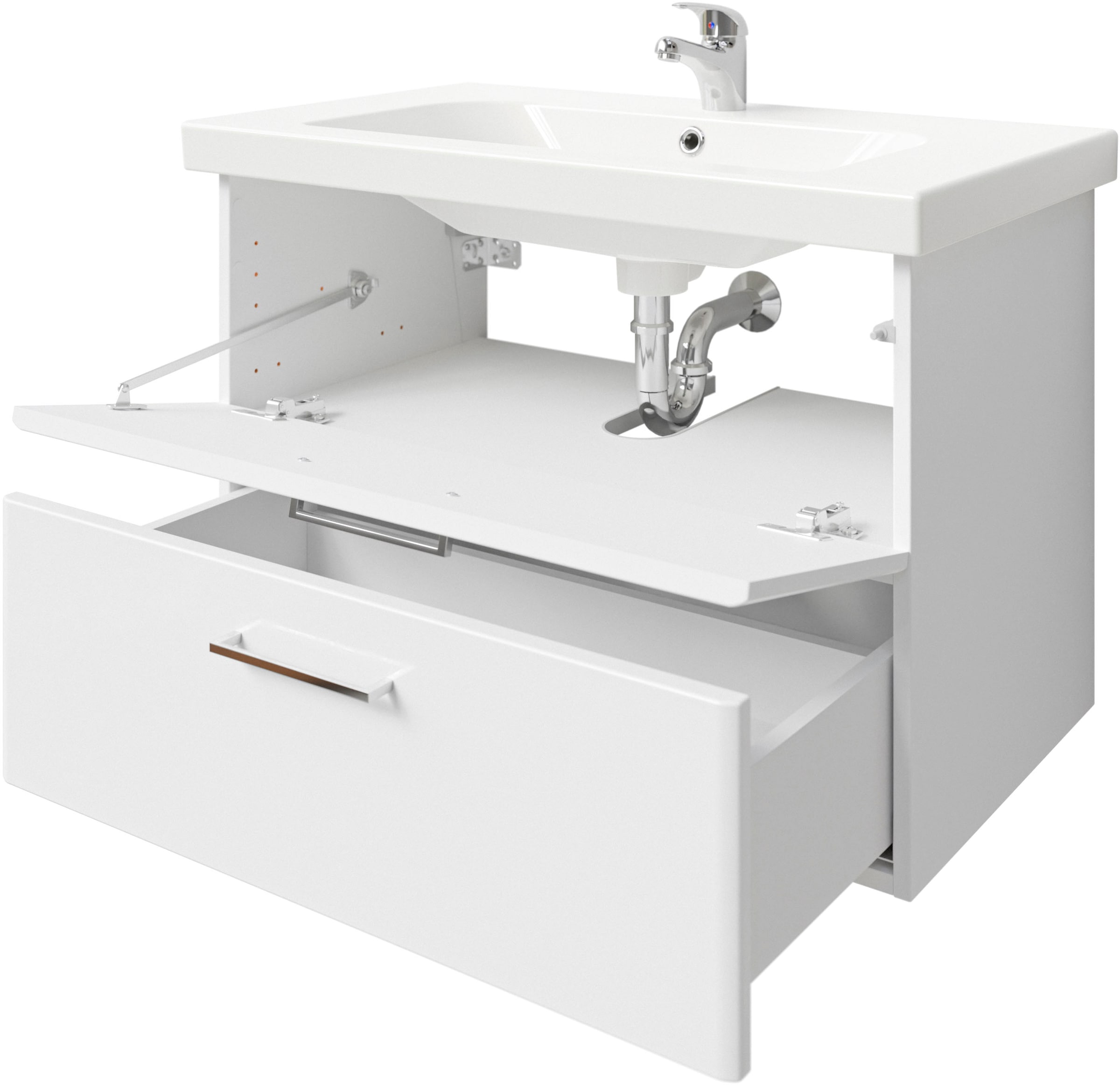 Saphir Badmöbel-Set »Quickset 316 5-teilig, Keramikwaschtisch mit LED-Spiegelschrank«, (6 St.), Midischrank, Unterschrank, Hängeschrank, 7 Türen, inkl. Türdämpfer